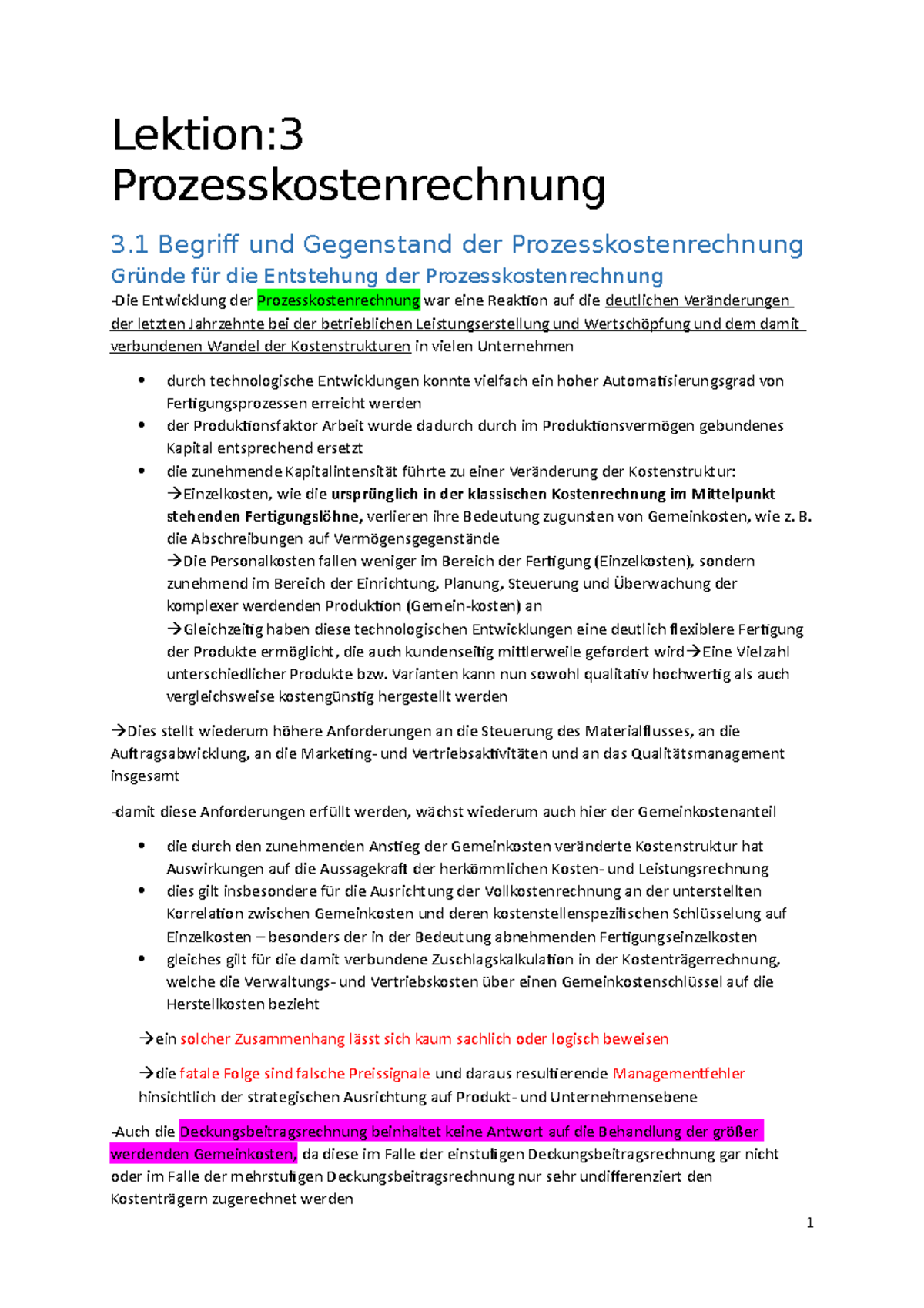 Lektion 3-Zusammenfassungen Skript - Kosten- und Leistungsrechnung I ...