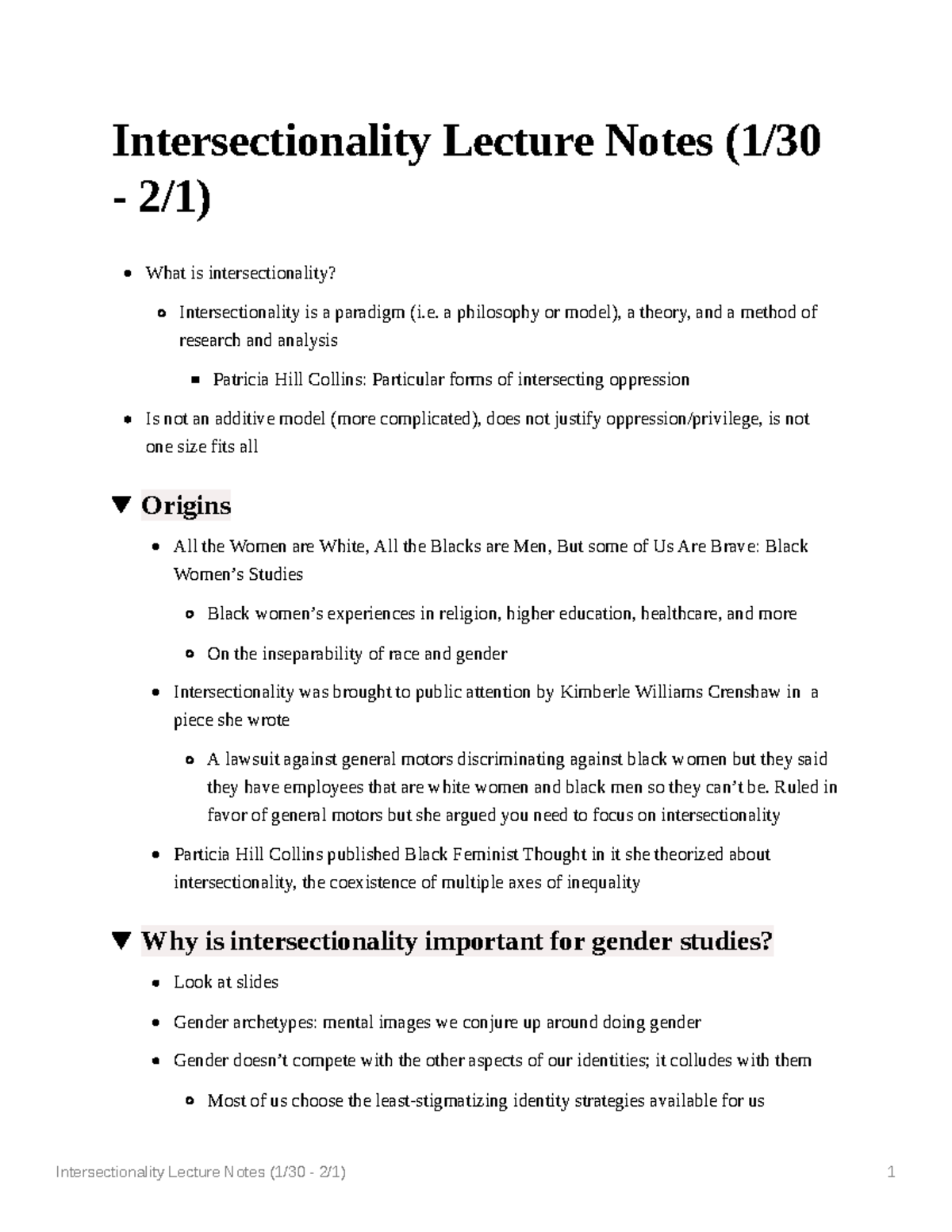 Intersectionality Lecture Notes - a philosophy or model), a theory, and ...