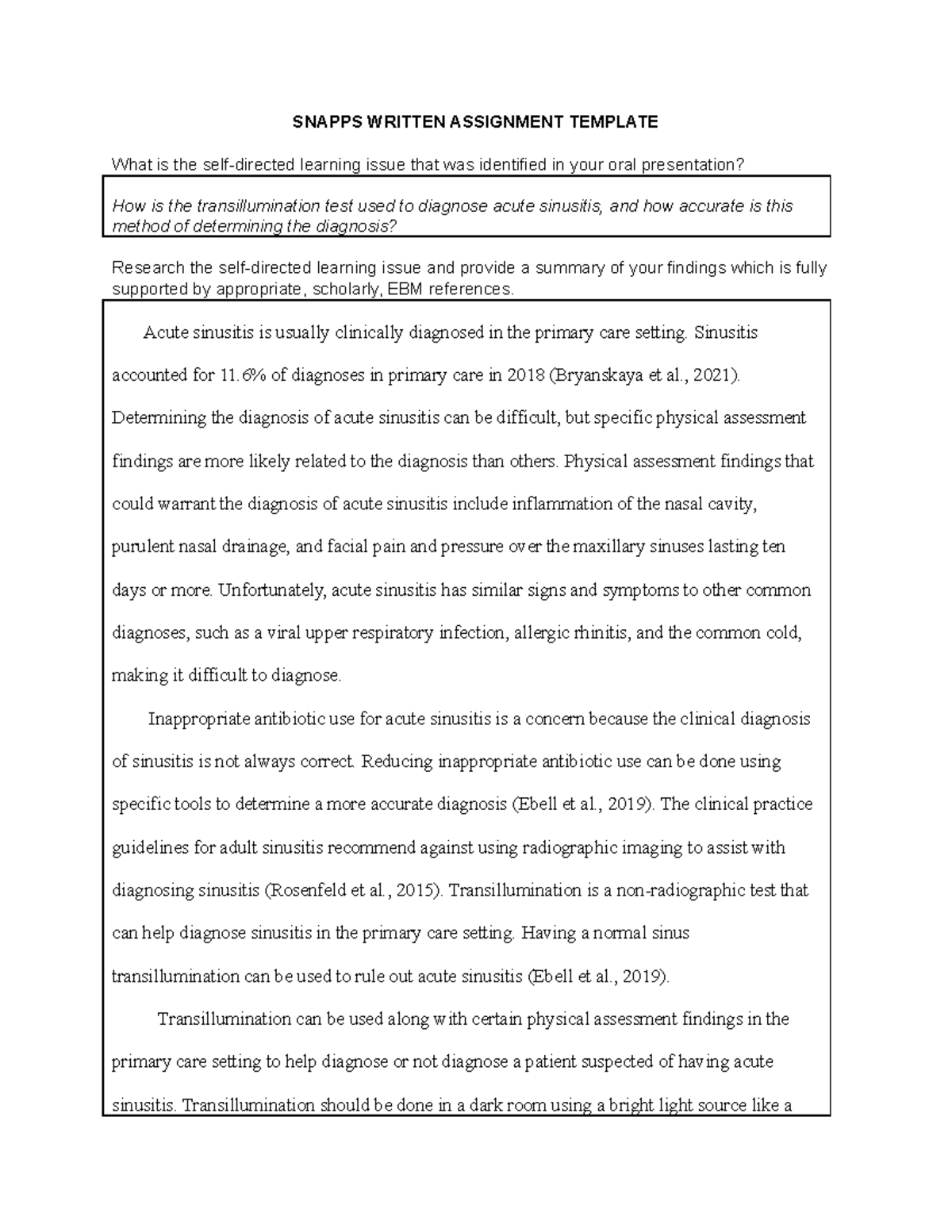 Snapps written presentation SNAPPS WRITTEN ASSIGNMENT TEMPLATE What