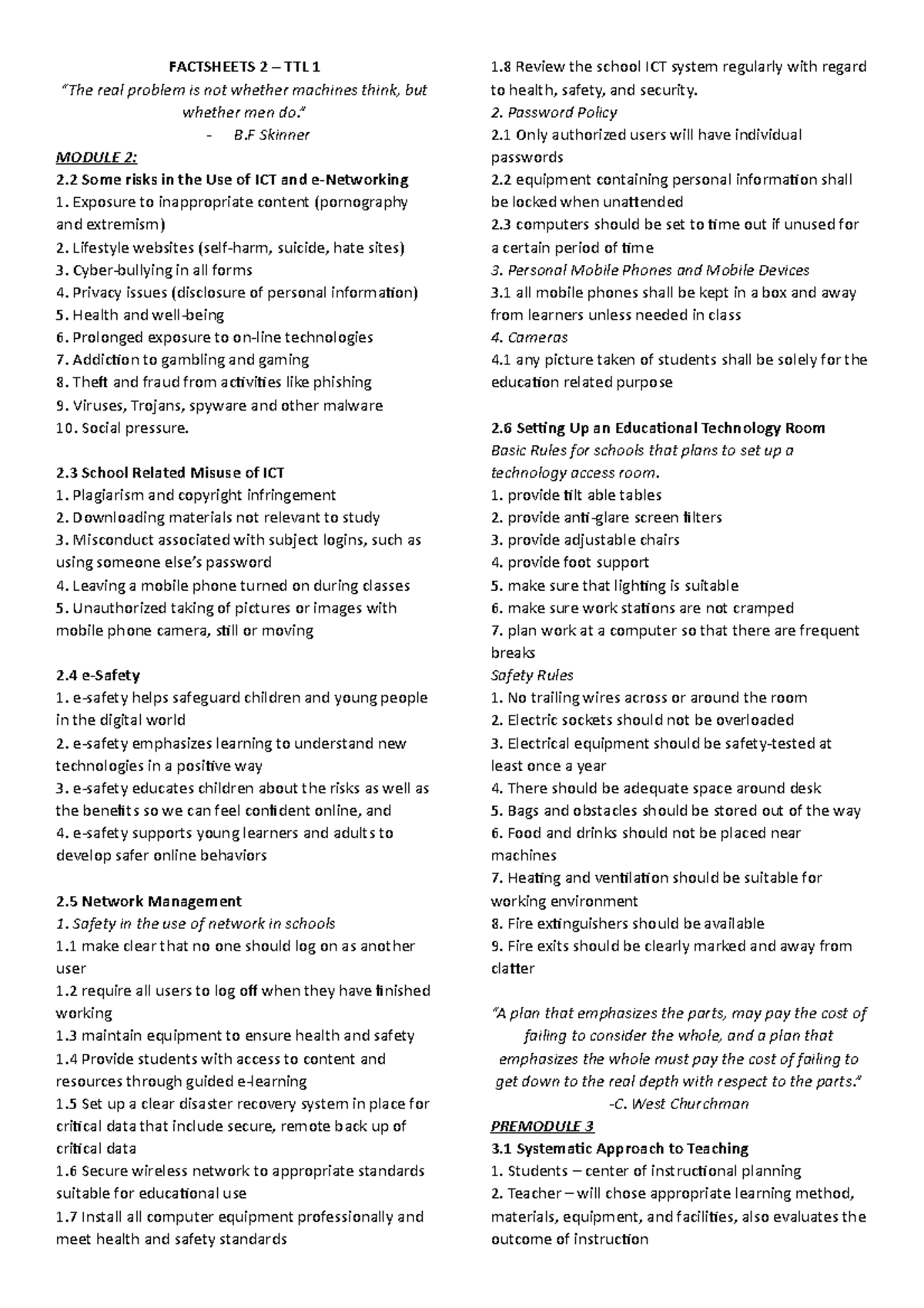 Factsheets 2 - TTL1 - Lecture notes - FACTSHEETS 2 – TTL 1 “The real ...