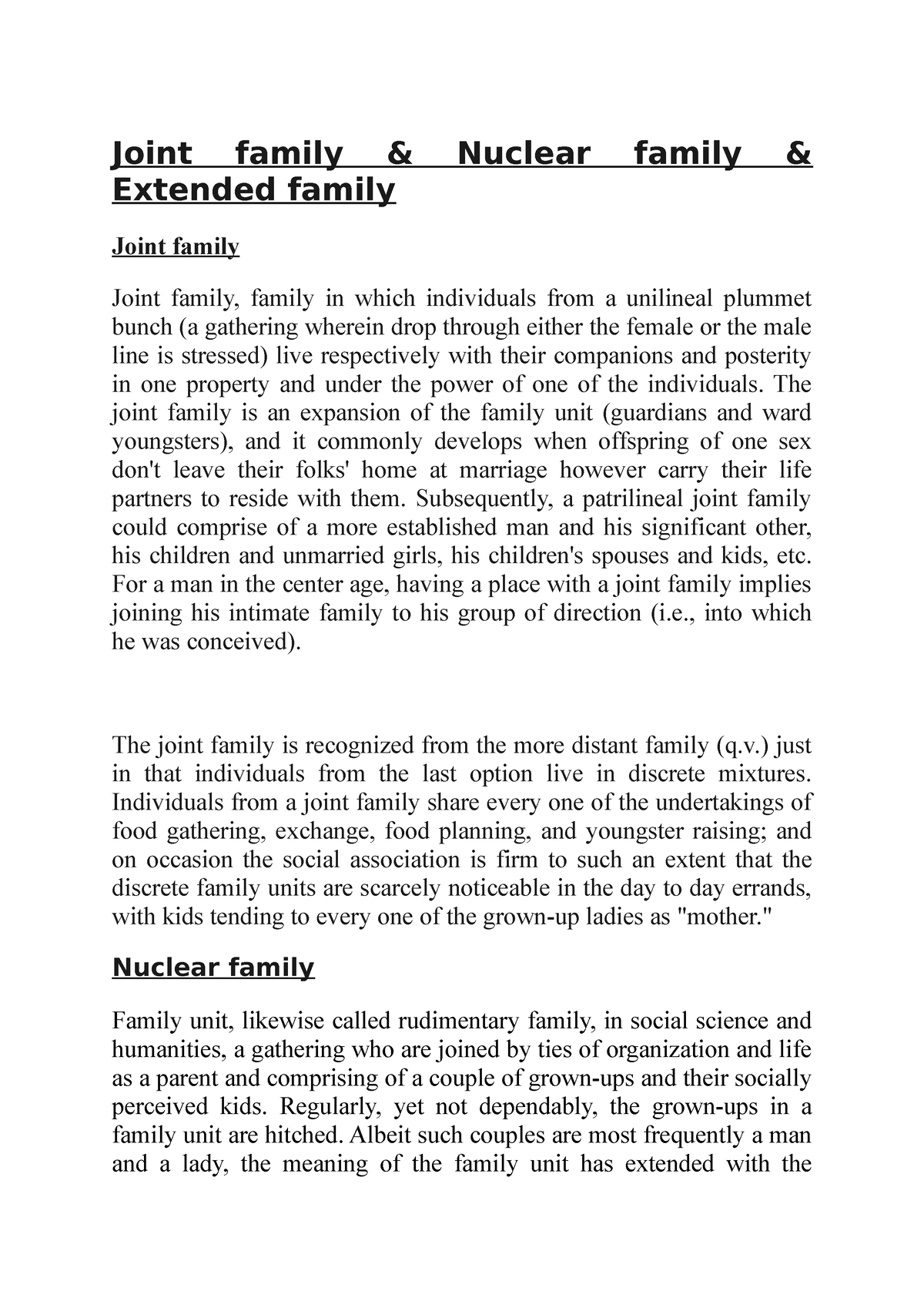 essay on nuclear family and joint family
