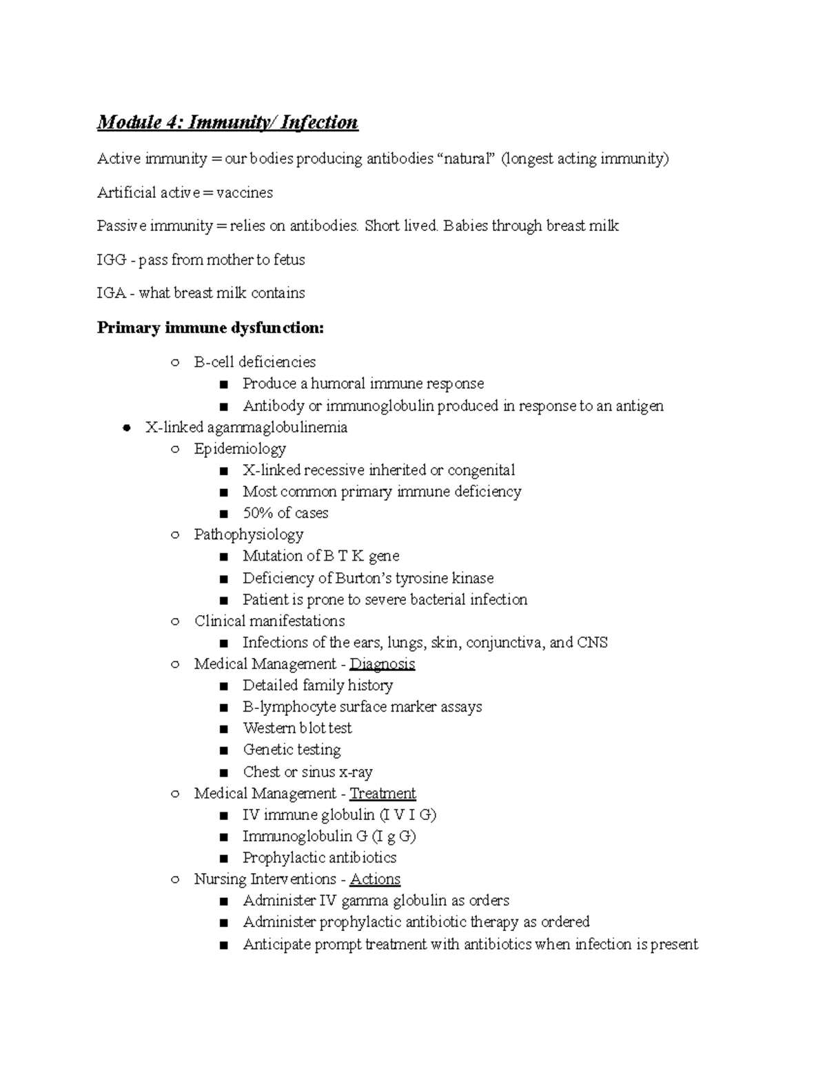 Module 4 class notes - Module 4: Immunity/ Infection Active immunity ...