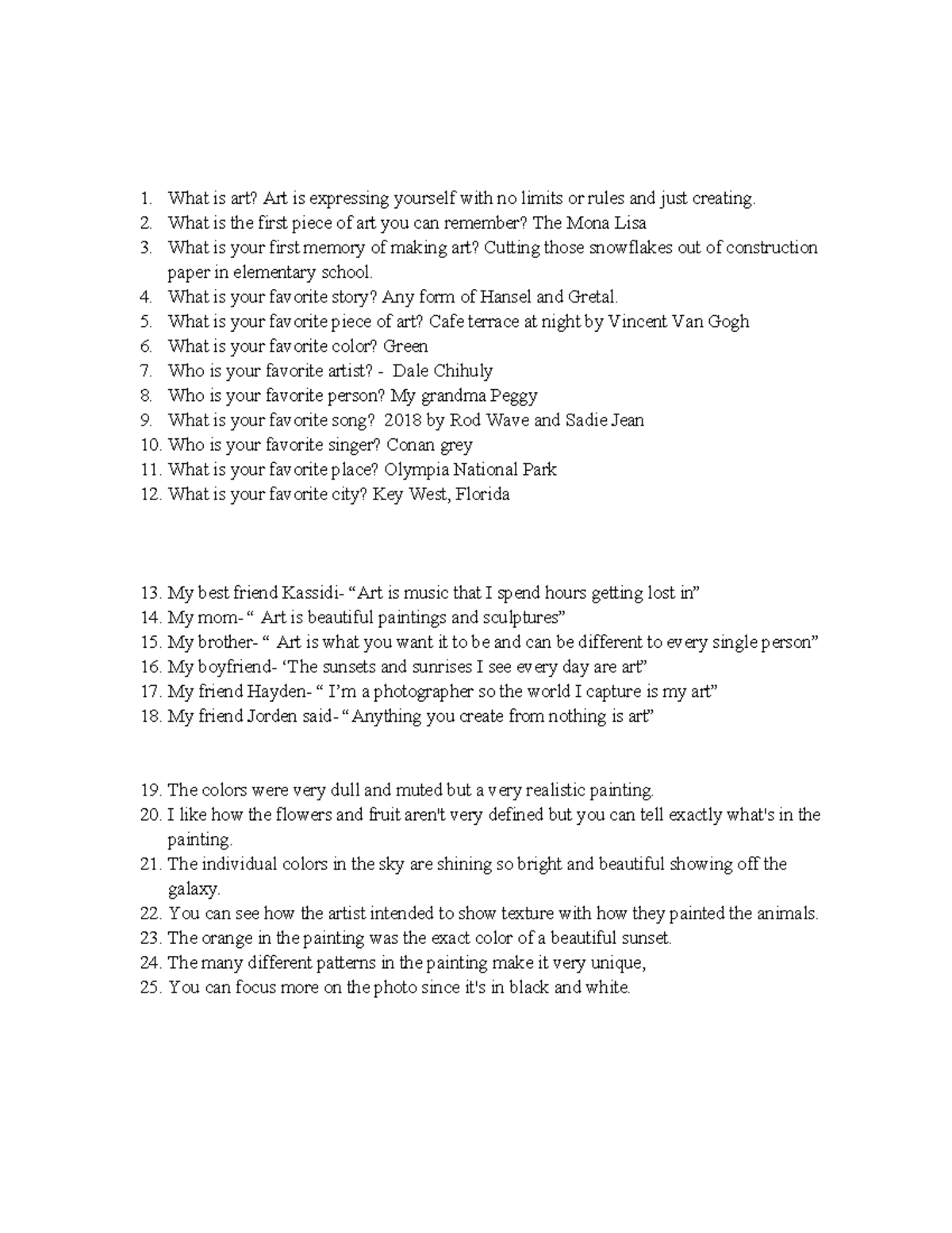 Art class 2024 art questions assignment two What is art? Art is