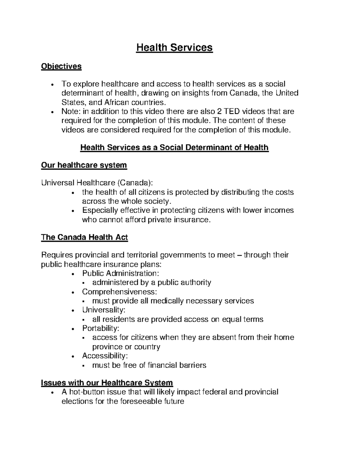 Health Services - lecture notes - Health Services Objectives • To ...