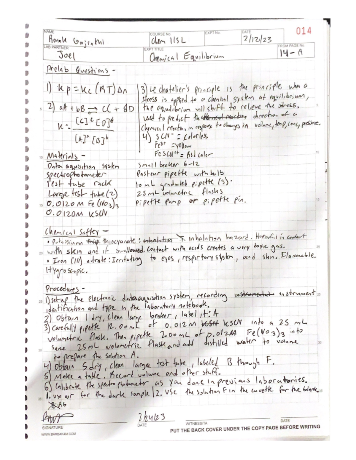 Chemical Equilibrium - awd awd ad waw dawd awd awda wdaw - CHM-115L ...