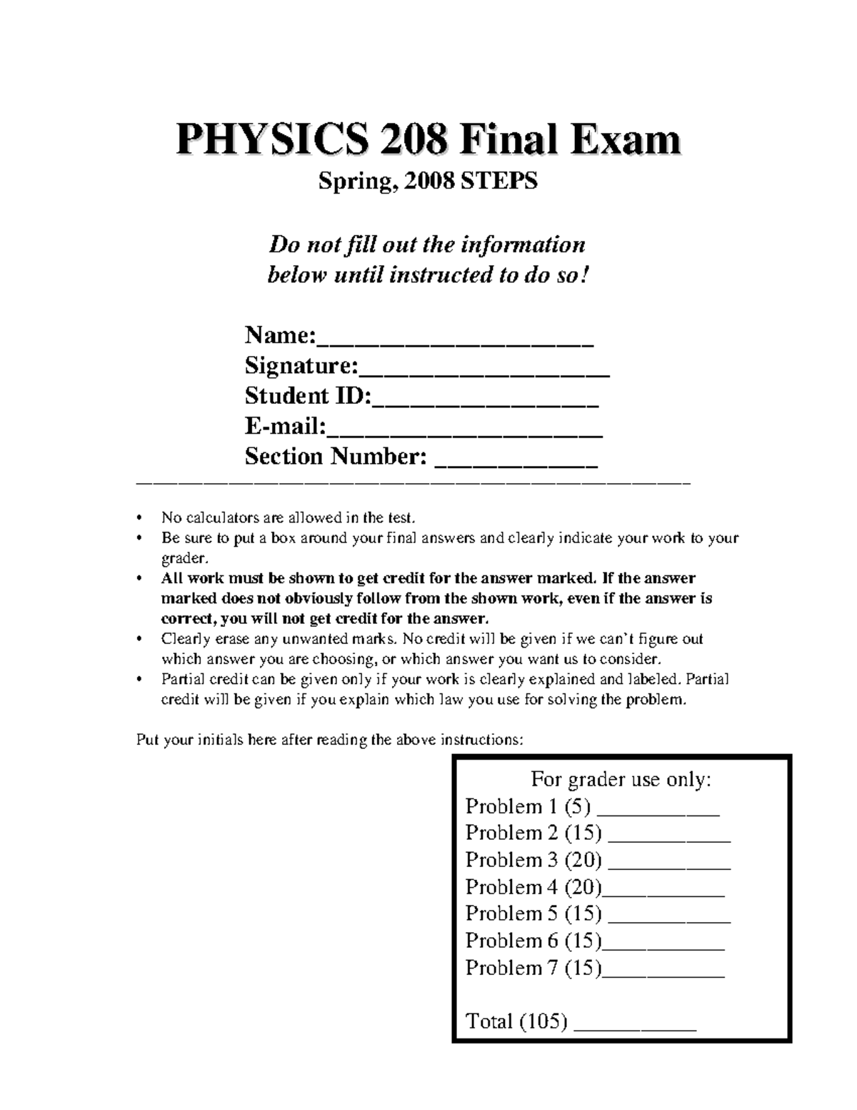 Final exam 2008 - PHYSICS 208 Final ExamPHYSICS 208 Final Exam Spring ...