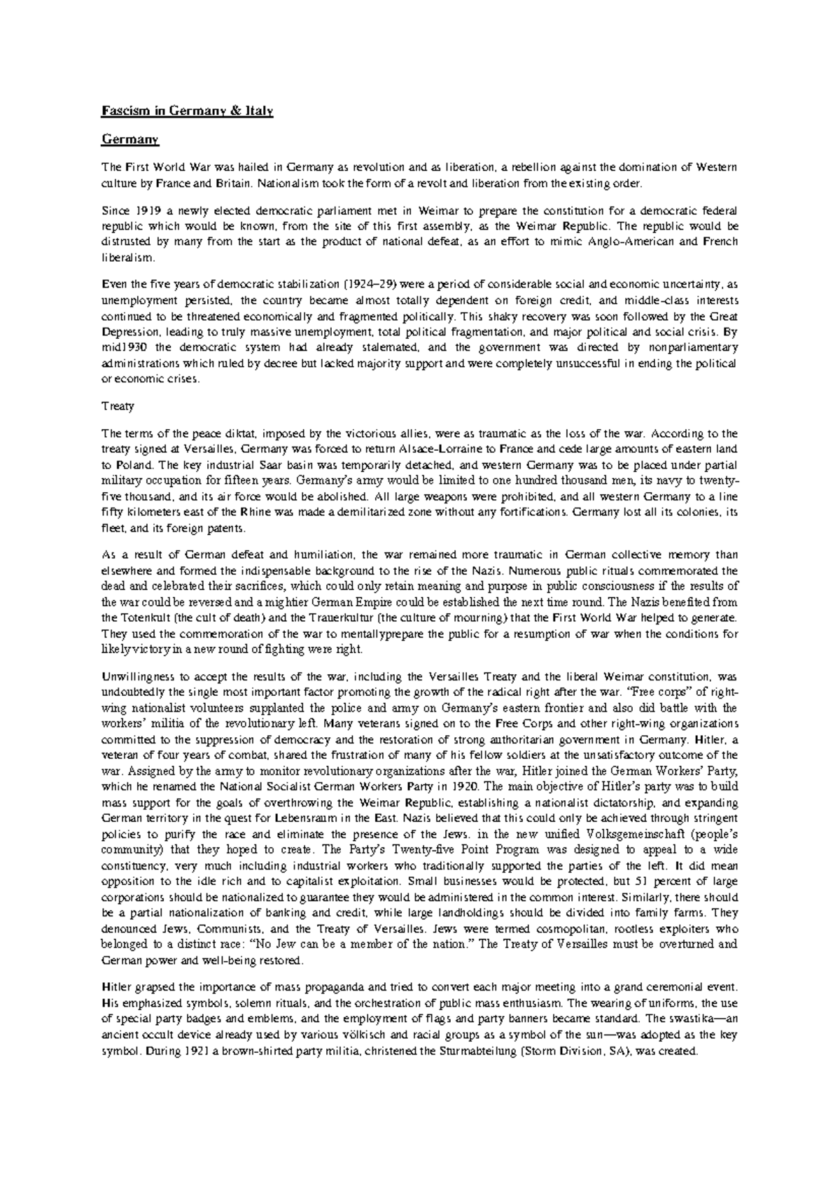 Fascism Germany and Italy - Fascism in Germany & Italy Germany The ...