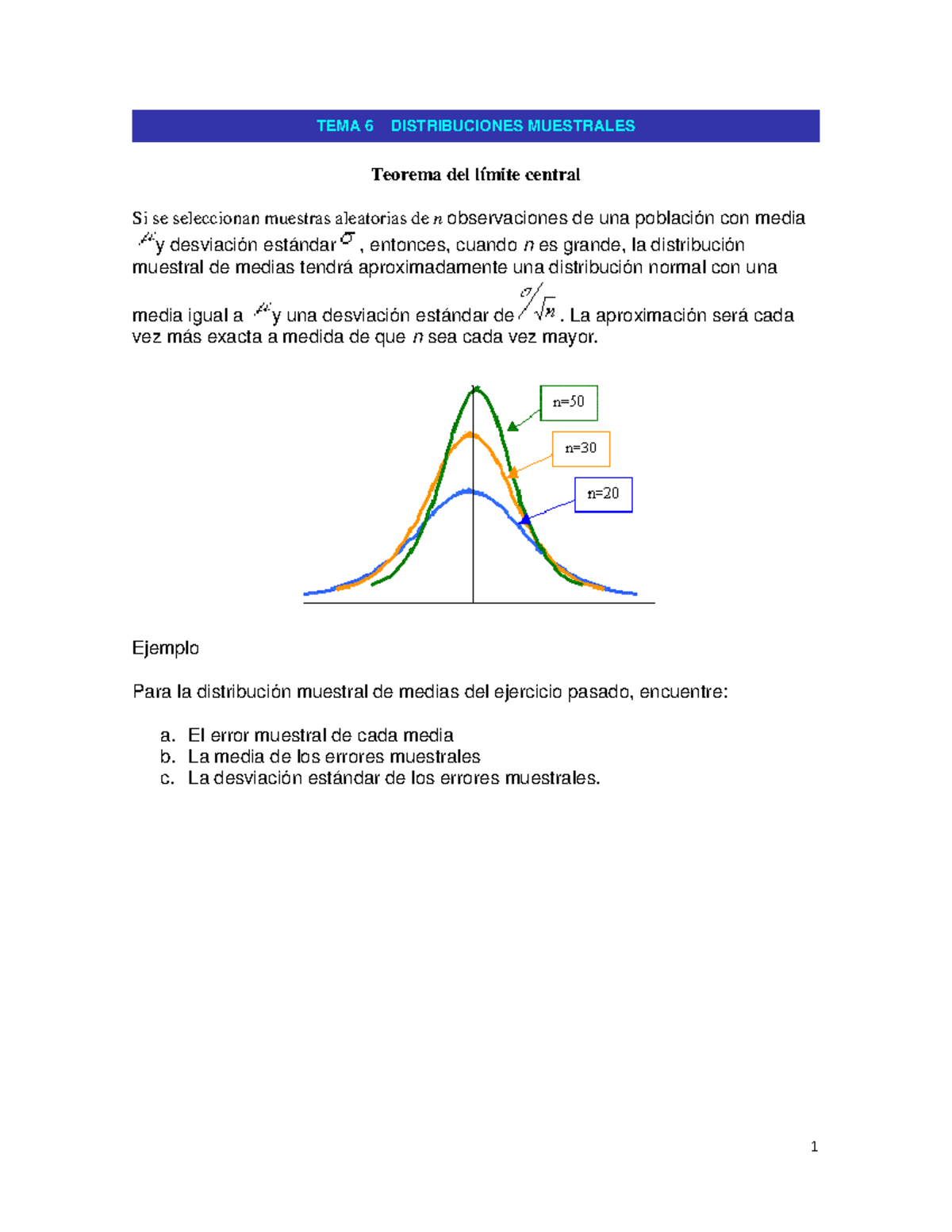 Etadistica Inferencial - TEMA 6 DISTRIBUCIONES MUESTRALES Teorema Del ...