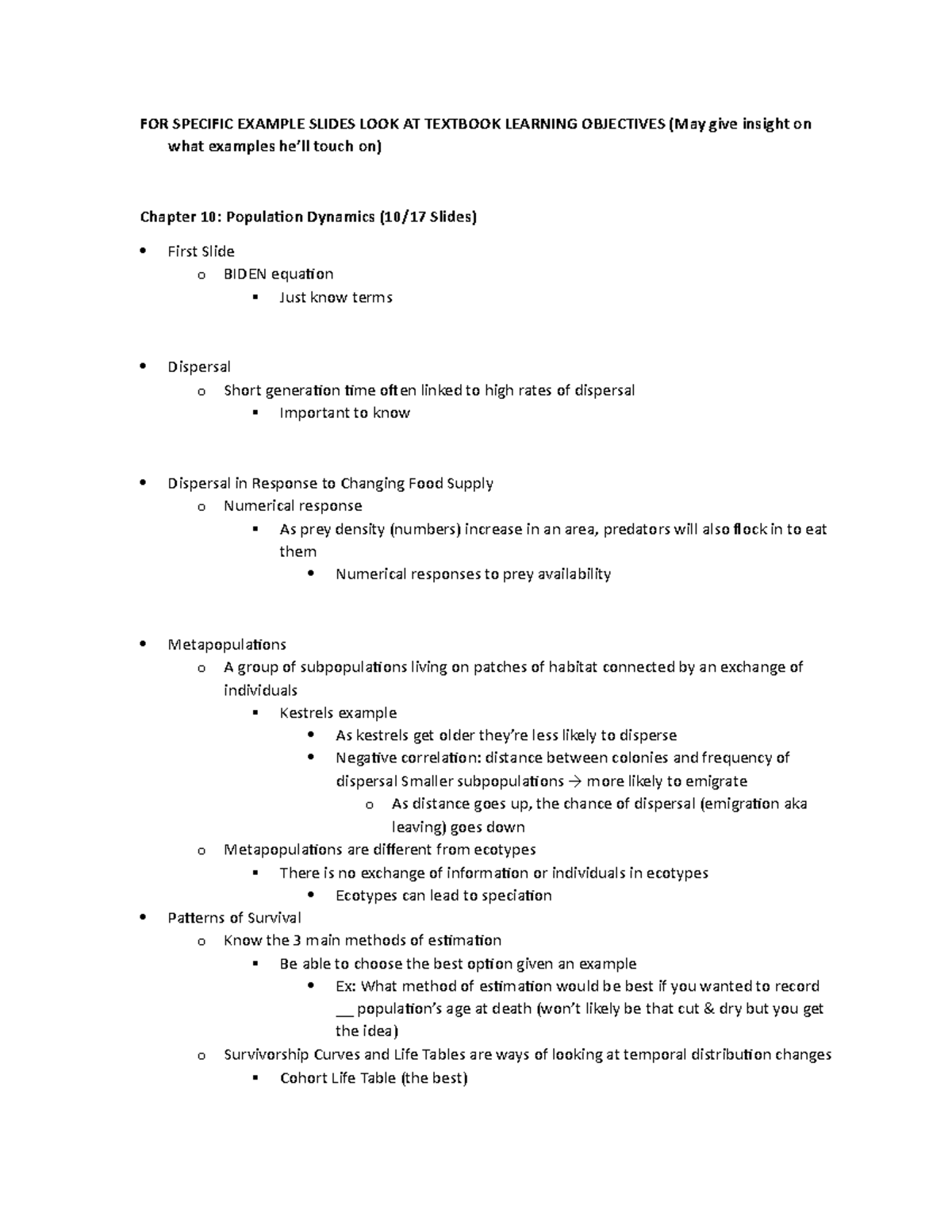 Ecology Preceptor Notes - FOR SPECIFIC EXAMPLE SLIDES LOOK AT TEXTBOOK ...