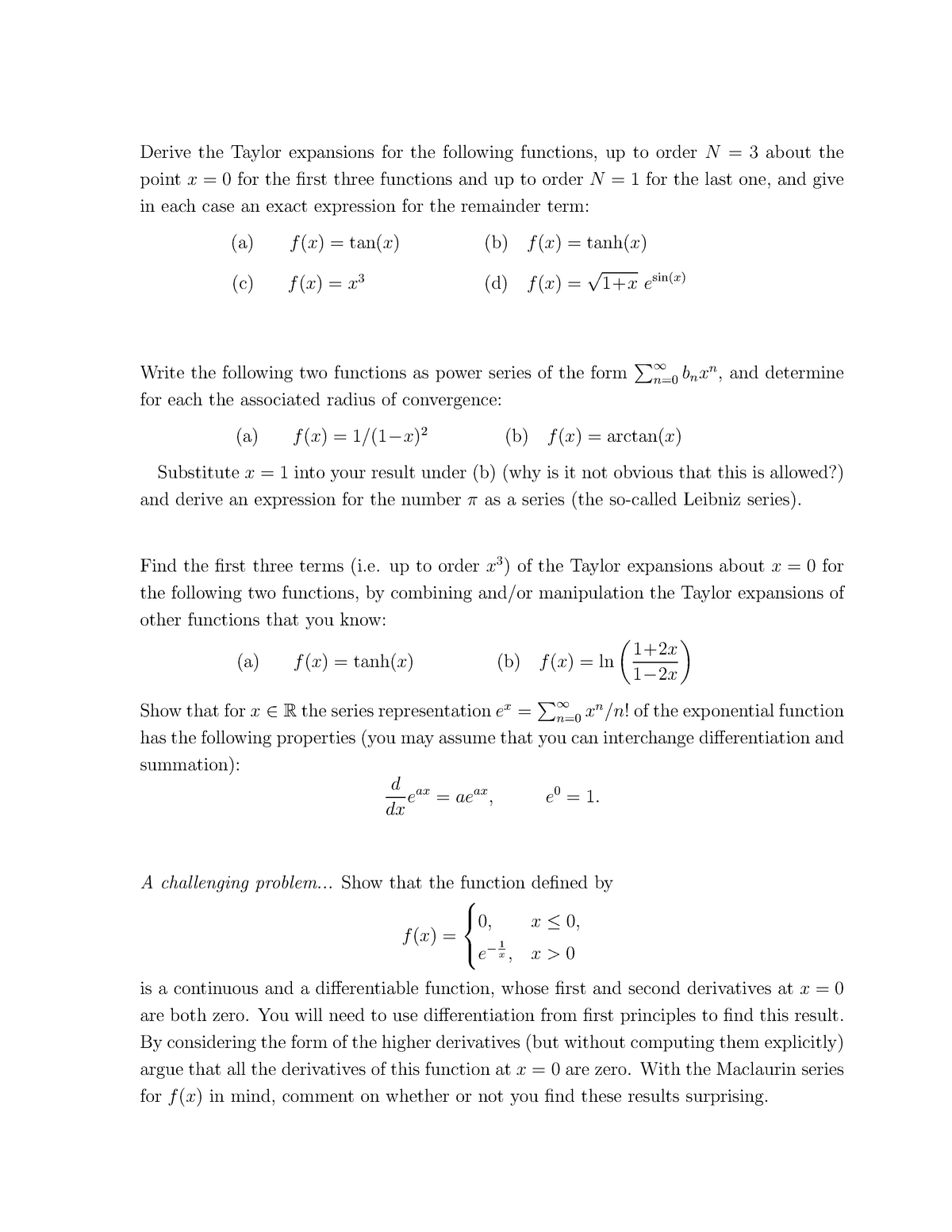 Exercise - Derive the Taylor expansions for the following functions, up ...