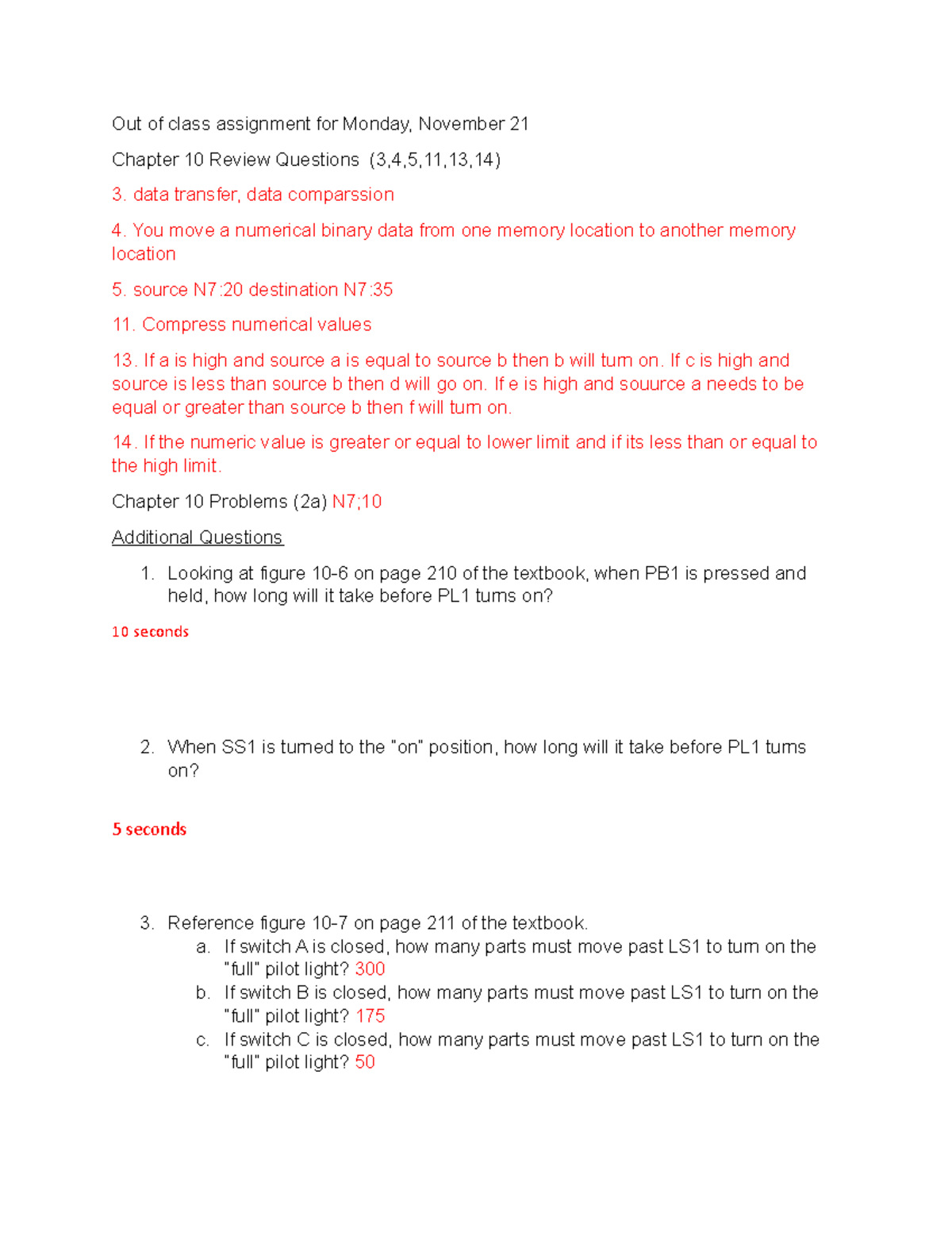PLC week 13 homework Out of class assignment for Monday, November