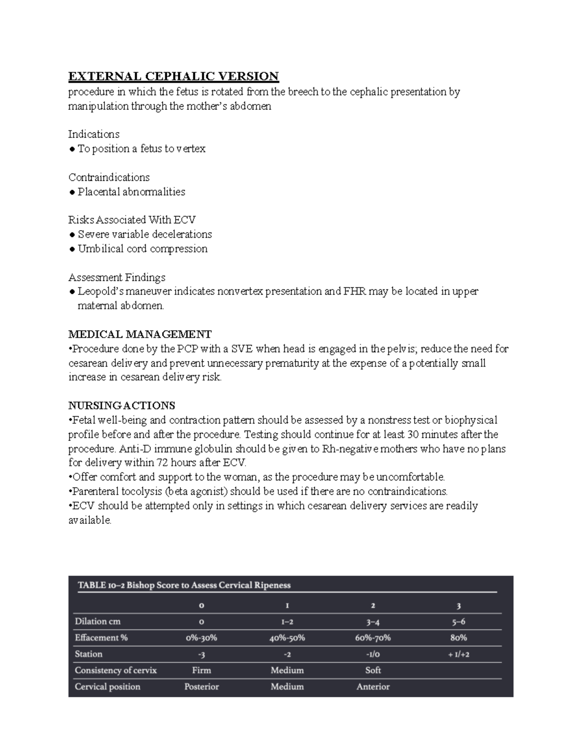 Durham ch 10 notes - EXTERNAL CEPHALIC VERSION procedure in which the ...