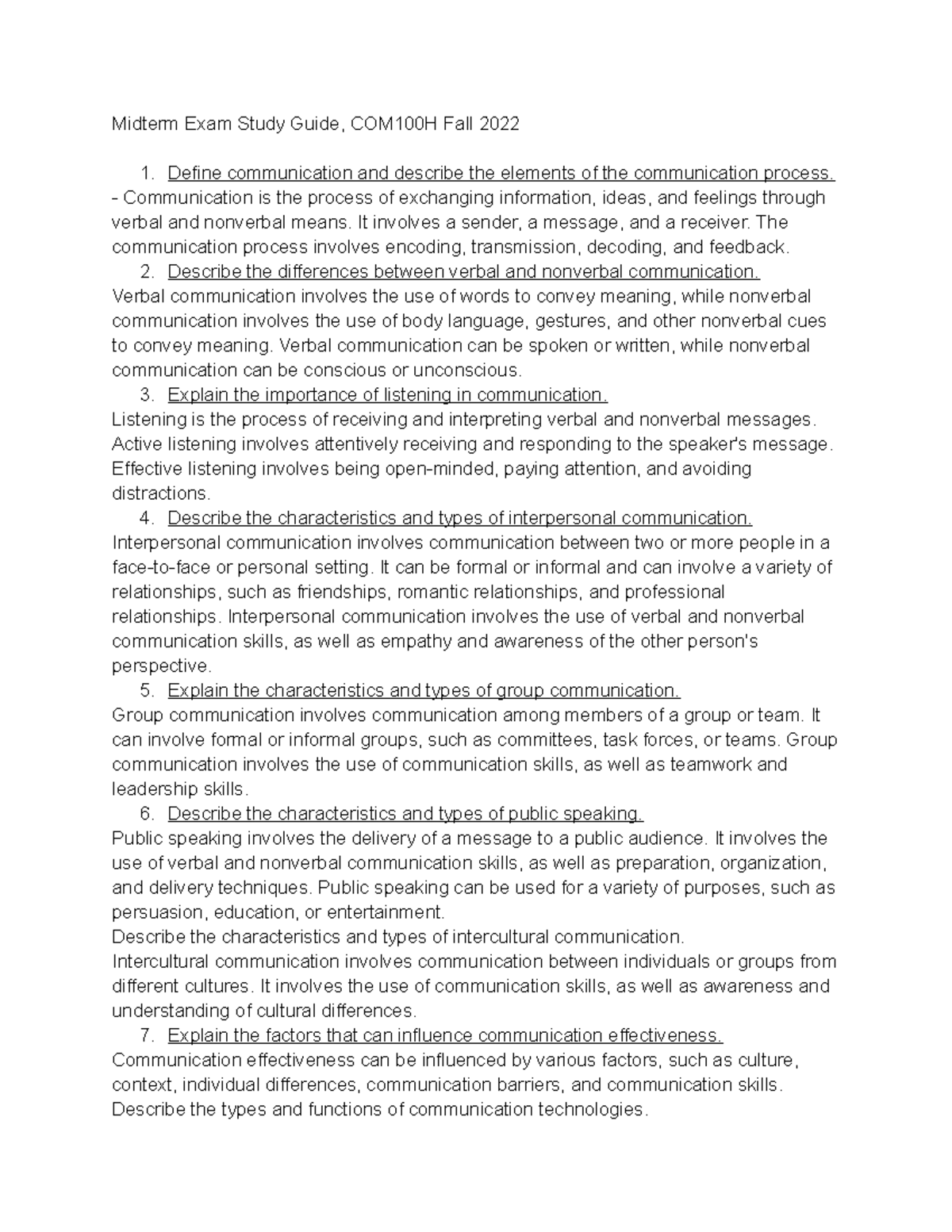 COM100H Midterm Exam Study Guide - Midterm Exam Study Guide, COM100H ...