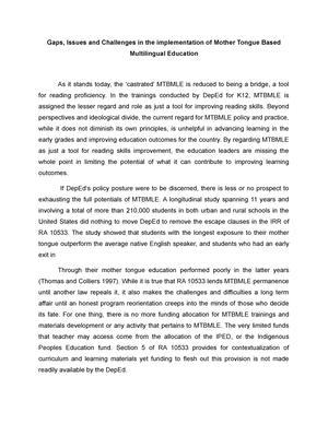 mother tongue based multilingual education essay