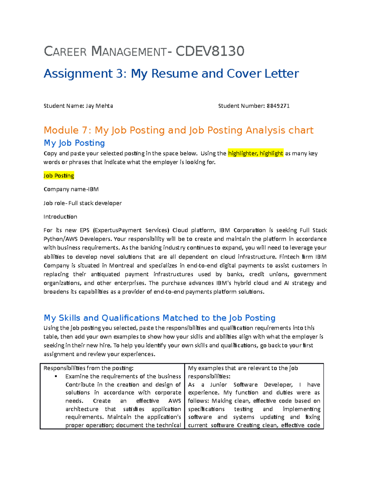 career management assignment 3