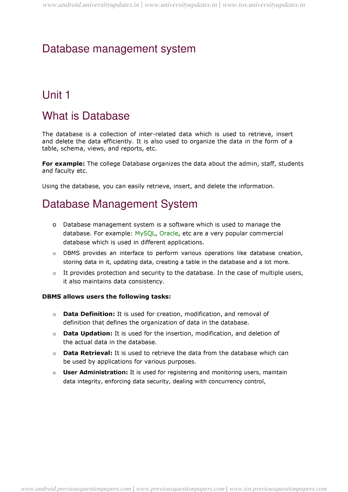 DBMS Notes SEM 4 - Database Management System Unit 1 What Is Database ...