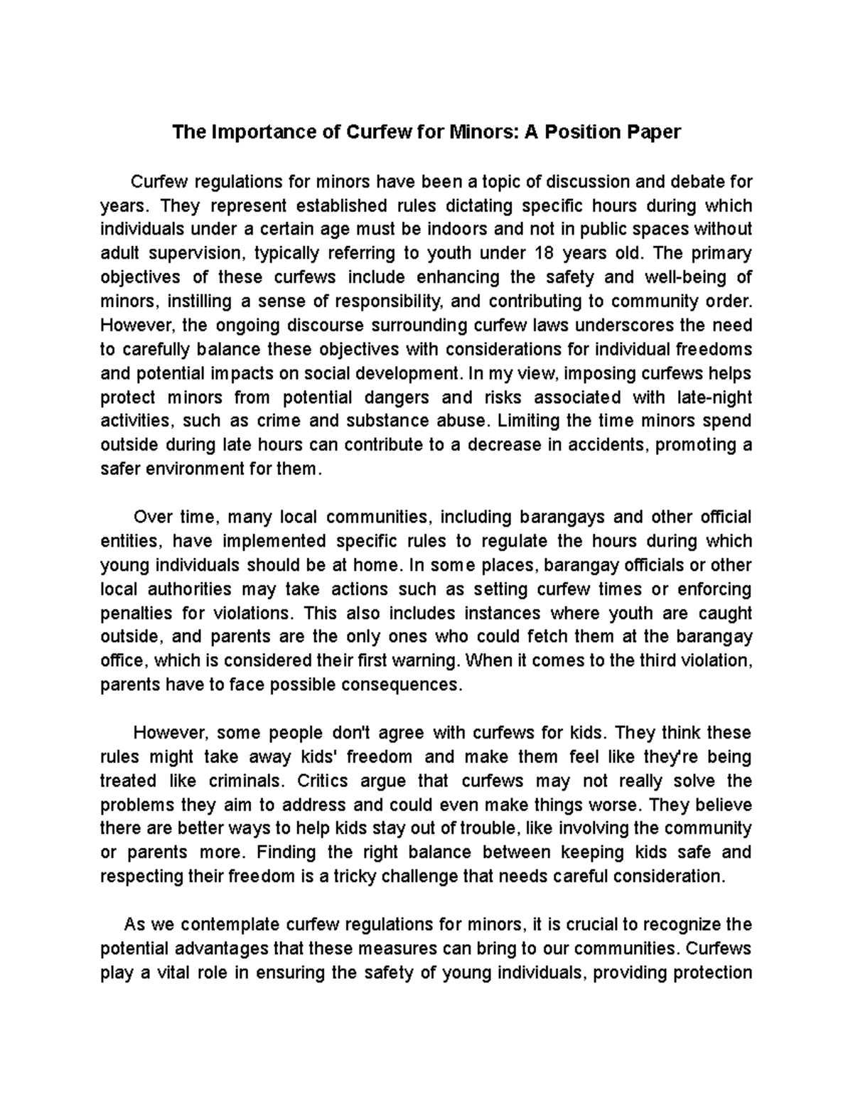 Arago-position-paper - The Importance of Curfew for Minors: A Position ...