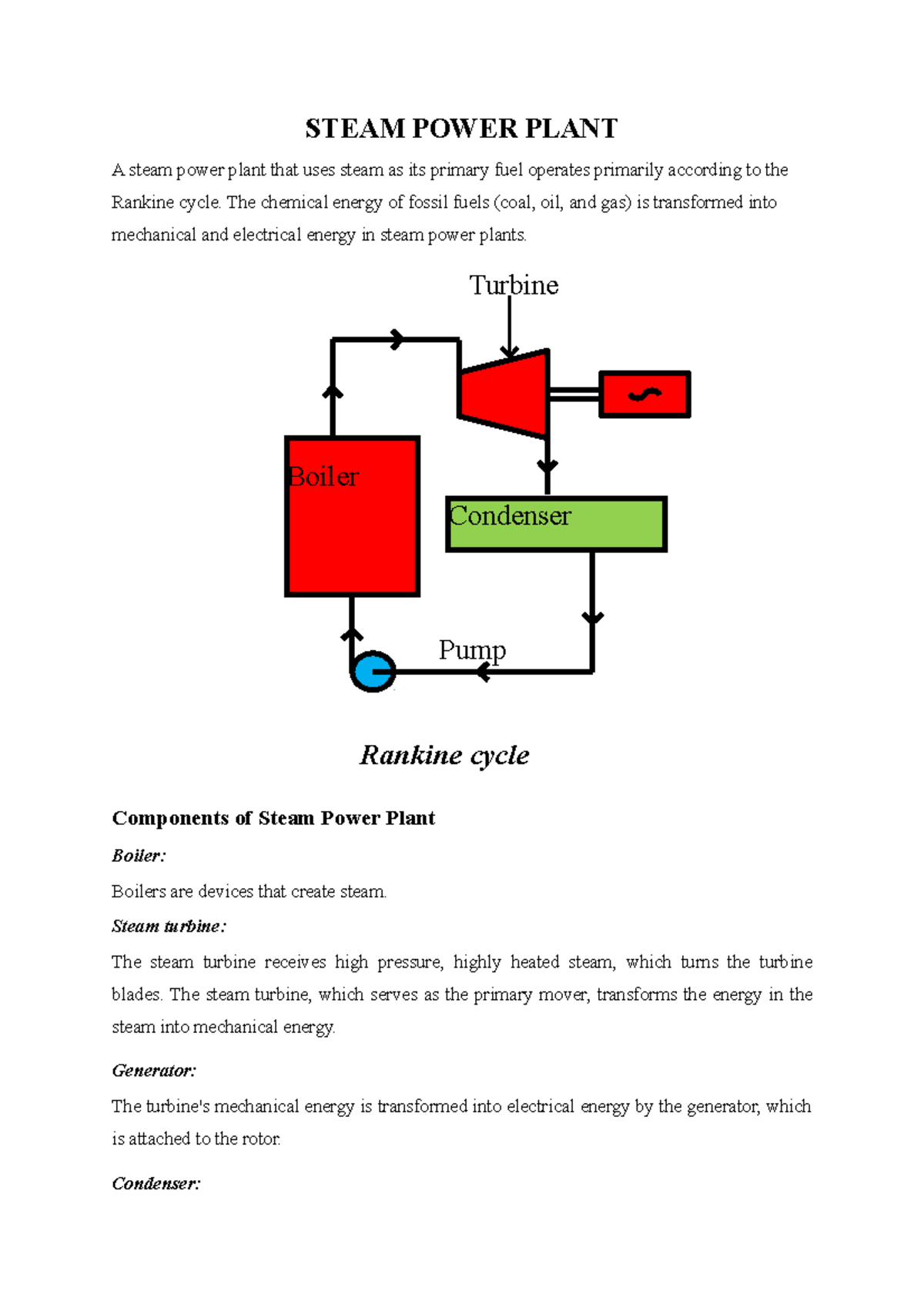 Steam Power Plant Components, layout, advantages and disadvantages