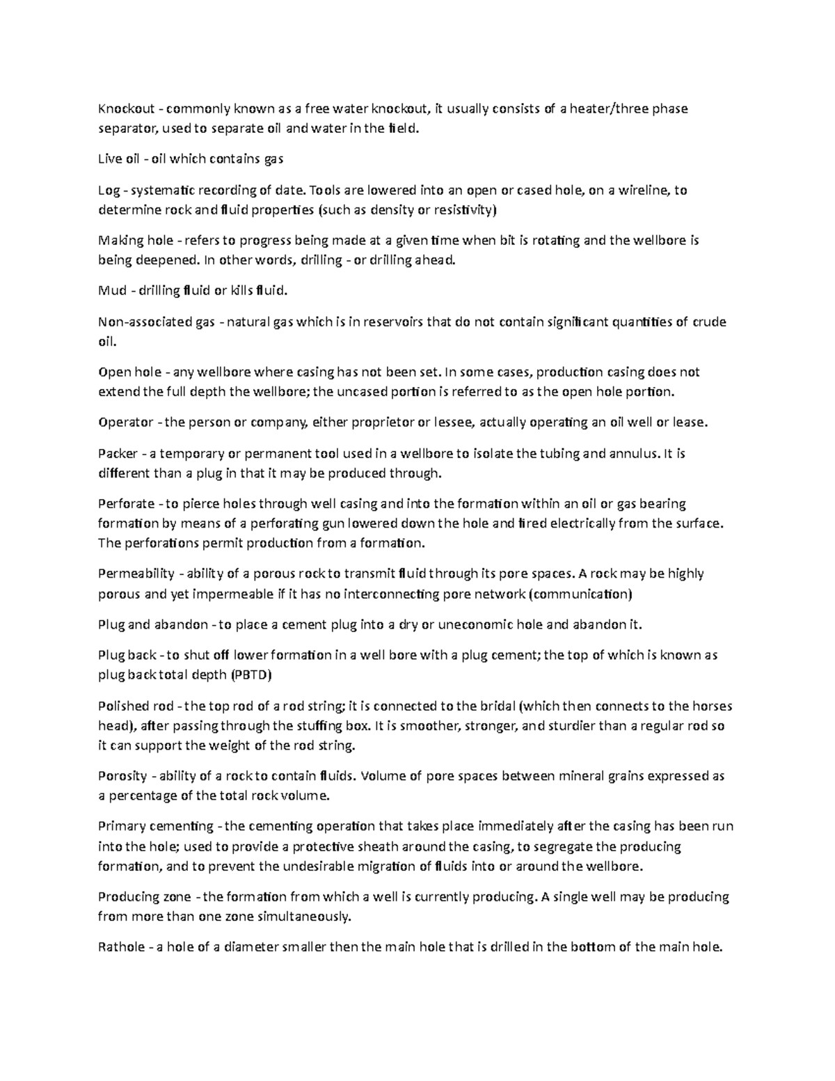 The oilfield glossary term KW Knockout commonly known as a free