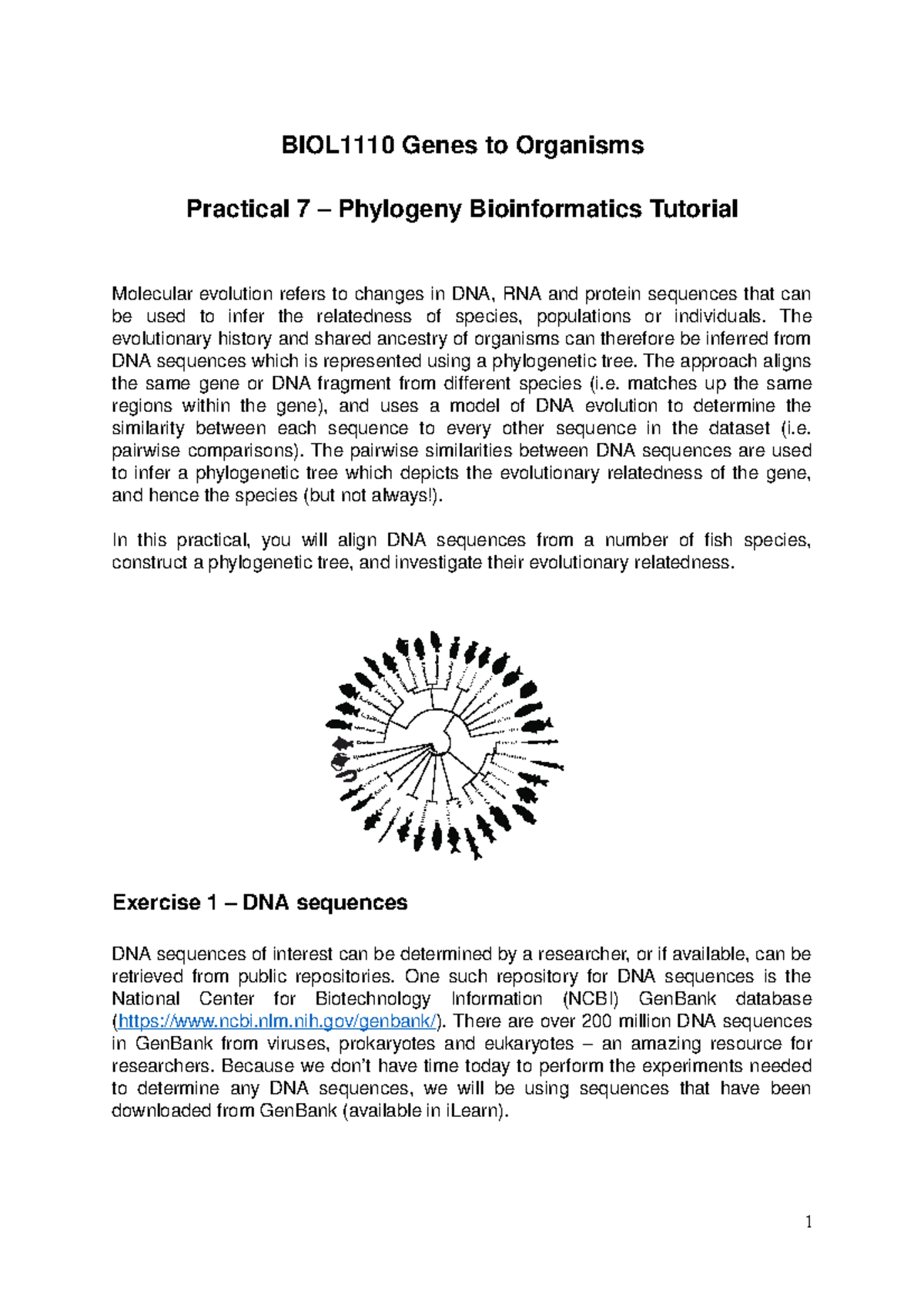 Prac 7 Phylogeny Bioinformatics Tutorial genes - BIOL1110 - MQ - Studocu
