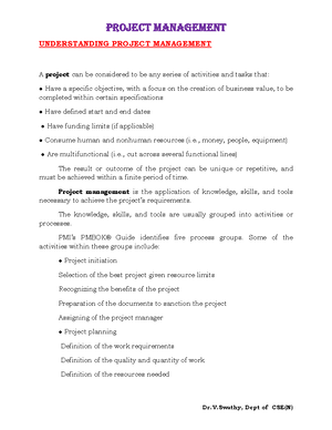 Unit1chapter 2 - Very important notes - PROJECT MANAGEMENT GROWTH ...