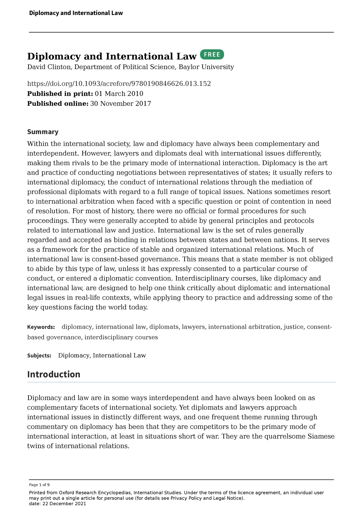 research topics in international law and diplomacy