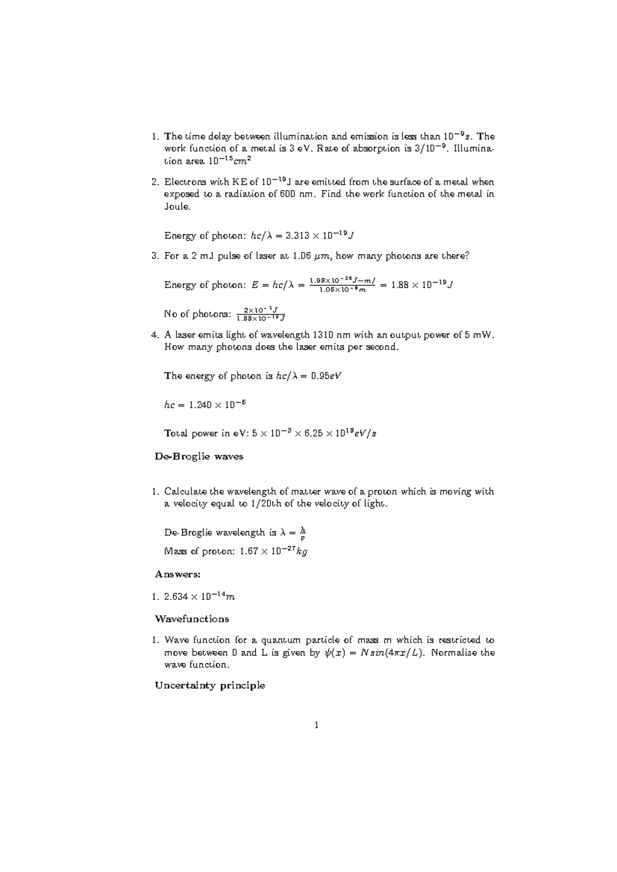 Quantum tutorial - NOTES OF PHY110 - The time delay between ...