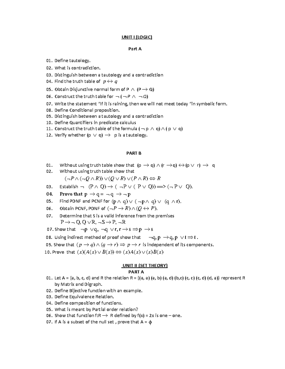 Question Bank - Knowledge in big data analysis - UNIT I (LOGIC) Part A ...