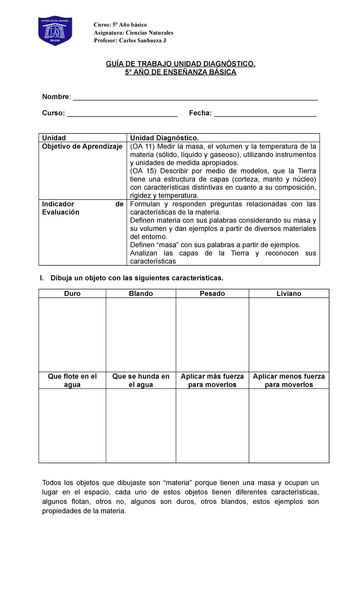 Guía De Apoyo Unidad Diagnóstica Ciencias Naturales 5° Básico ...