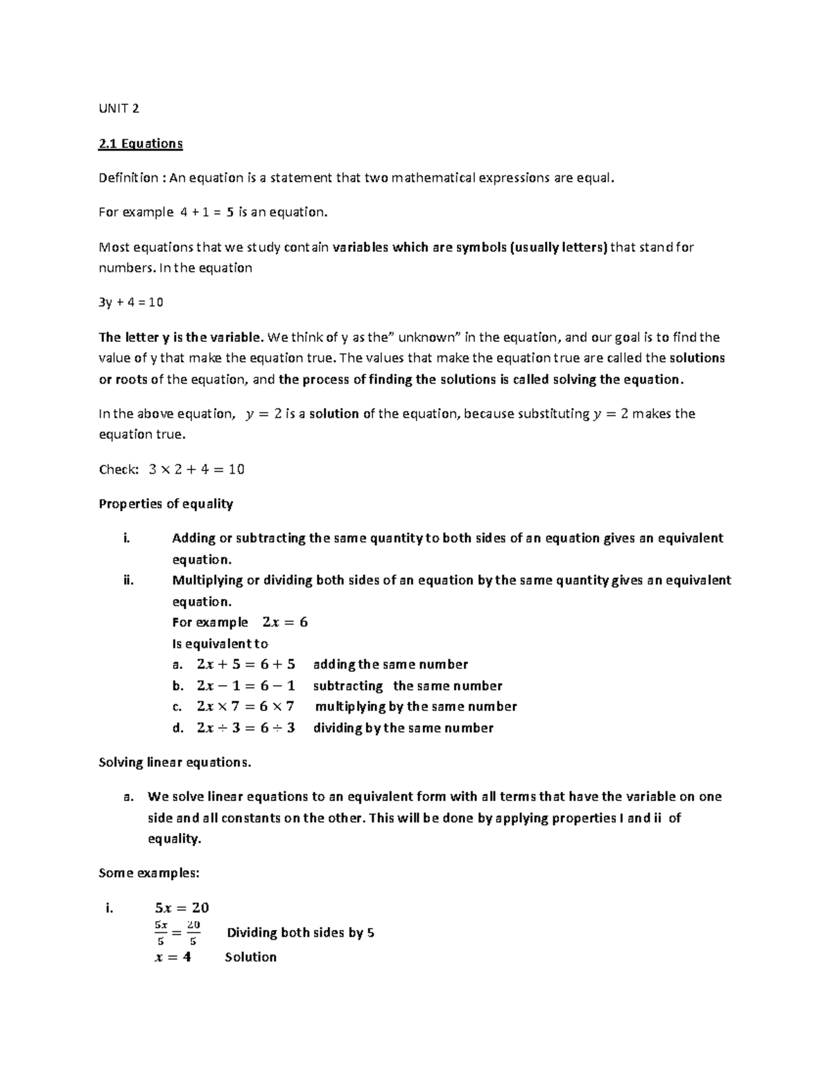 UNIT TWO 2020 - to help others with work - UNIT 2 2 Equations ...