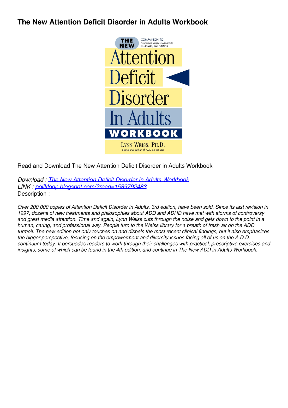 Pdf Download Ebook The New Attention Deficit Disorder In Adults Workbook Epub The New 9184