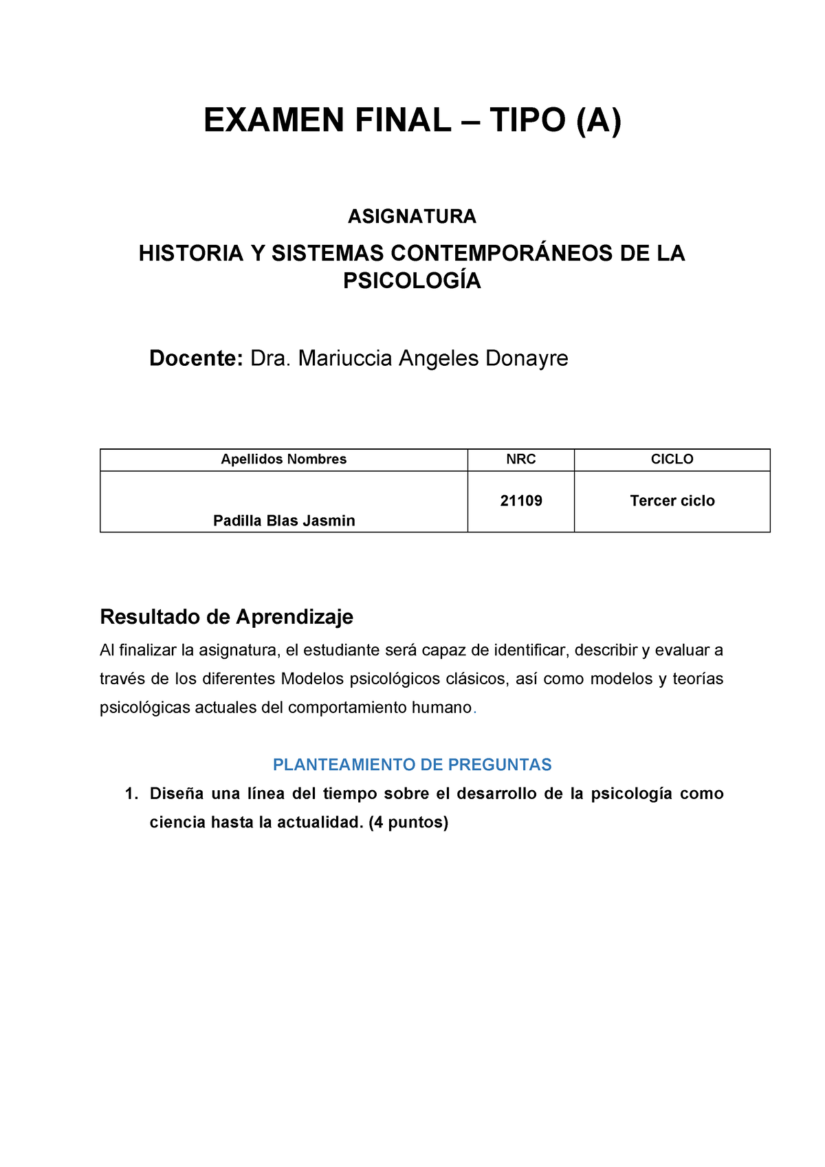 Examen Final Historia Y Sistemas DE LA Psicología 2023 (1) - EXAMEN ...