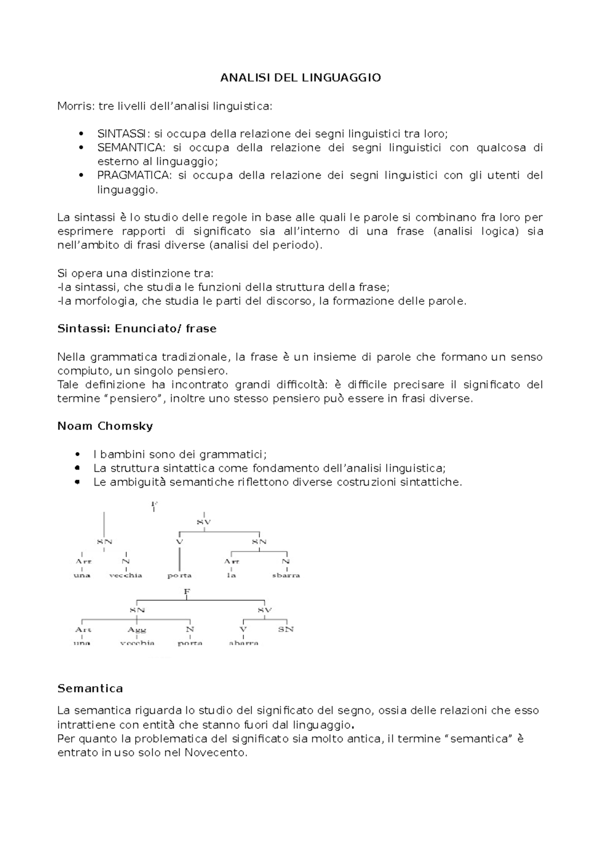 Analisi DEL Linguaggio - ANALISI DEL LINGUAGGIO Morris: tre livelli ...