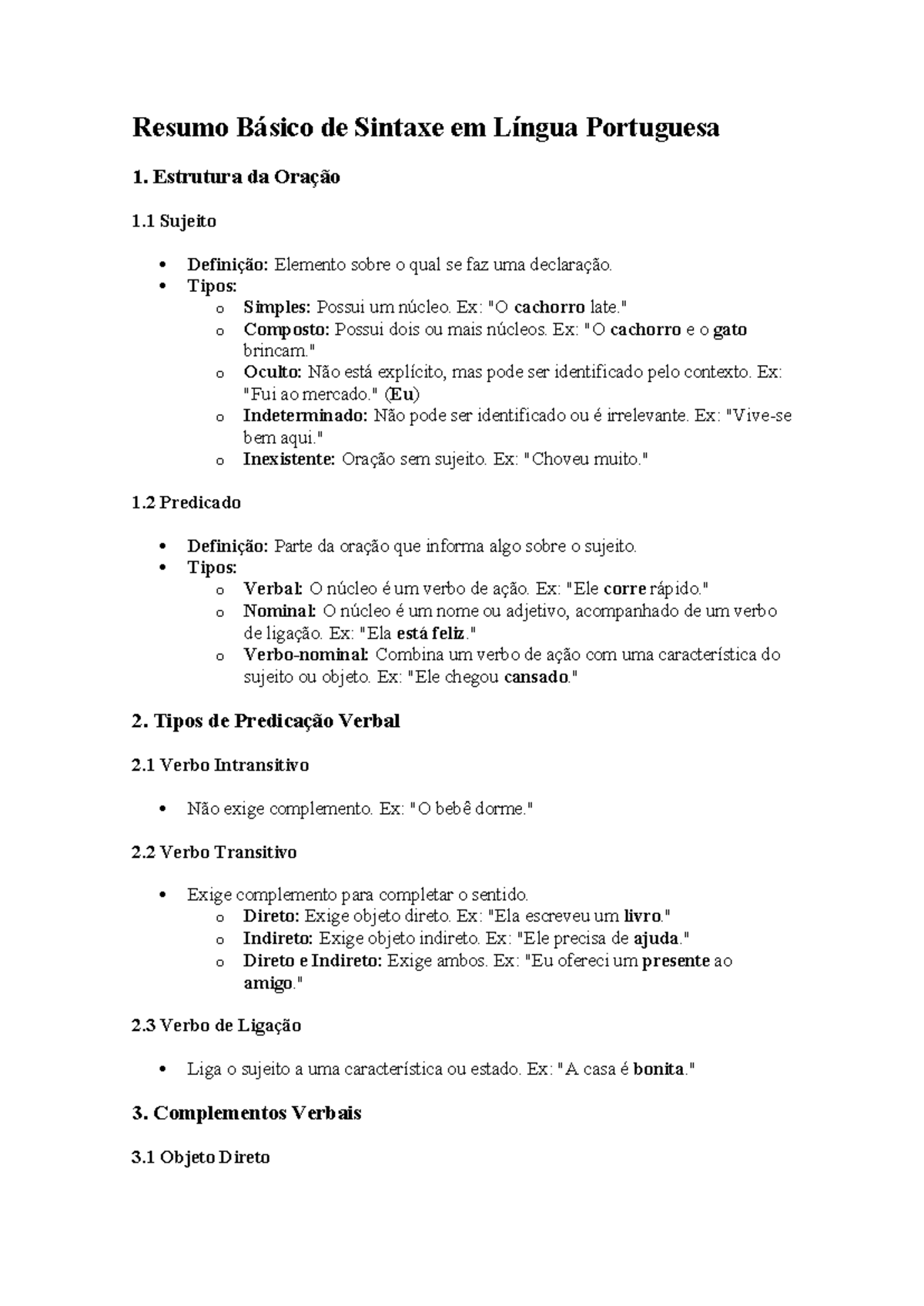 Resumo Básico De Sintaxe Em Língua Portuguesa Jfv12 - Estrutura Da ...