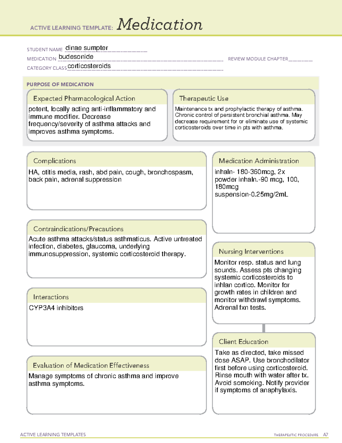 Budesonide - ati medication template from davsis drug guide - ACTIVE ...