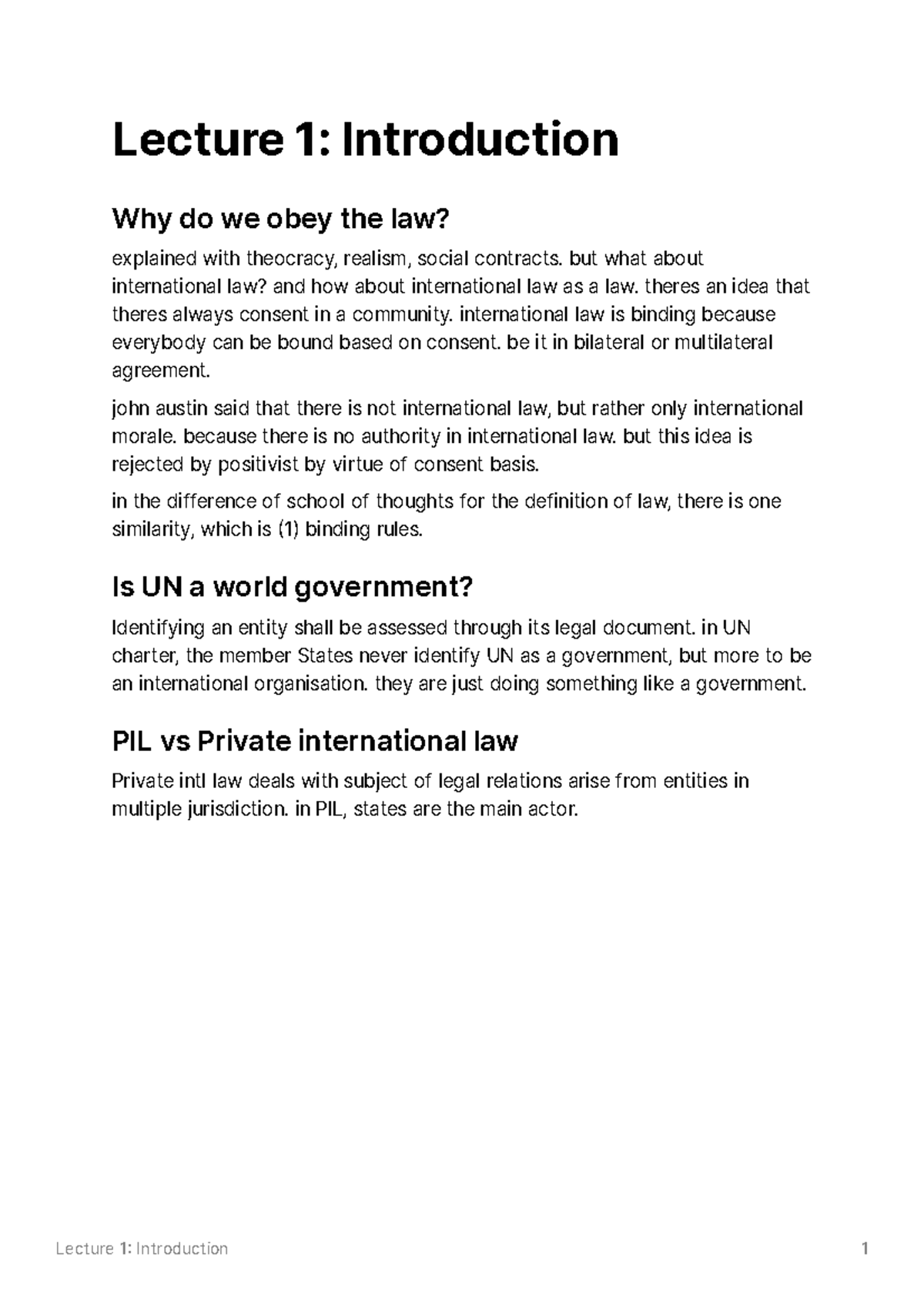 International Law - Lecture 1 Introduction 1 Lecture 1: Introduction ...