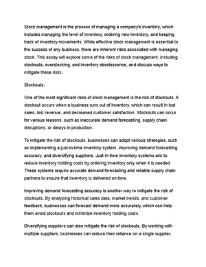 Studoc-2 - Class notes - Stock management, also known as inventory ...