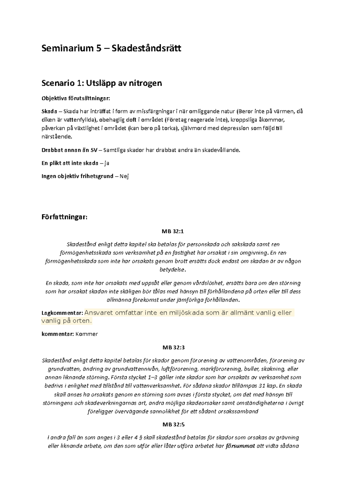 Seminarium 5 - Anteckningar För Skadeståndsrätt HT22 - Seminarium 5 ...