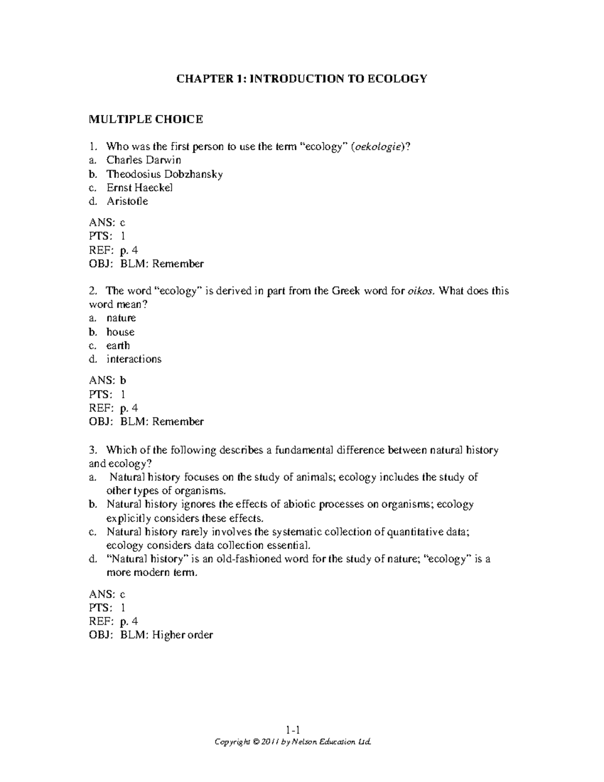 CH01 TB Freedman Ecology 1E - 1- CHAPTER 1: INTRODUCTION TO ECOLOGY ...