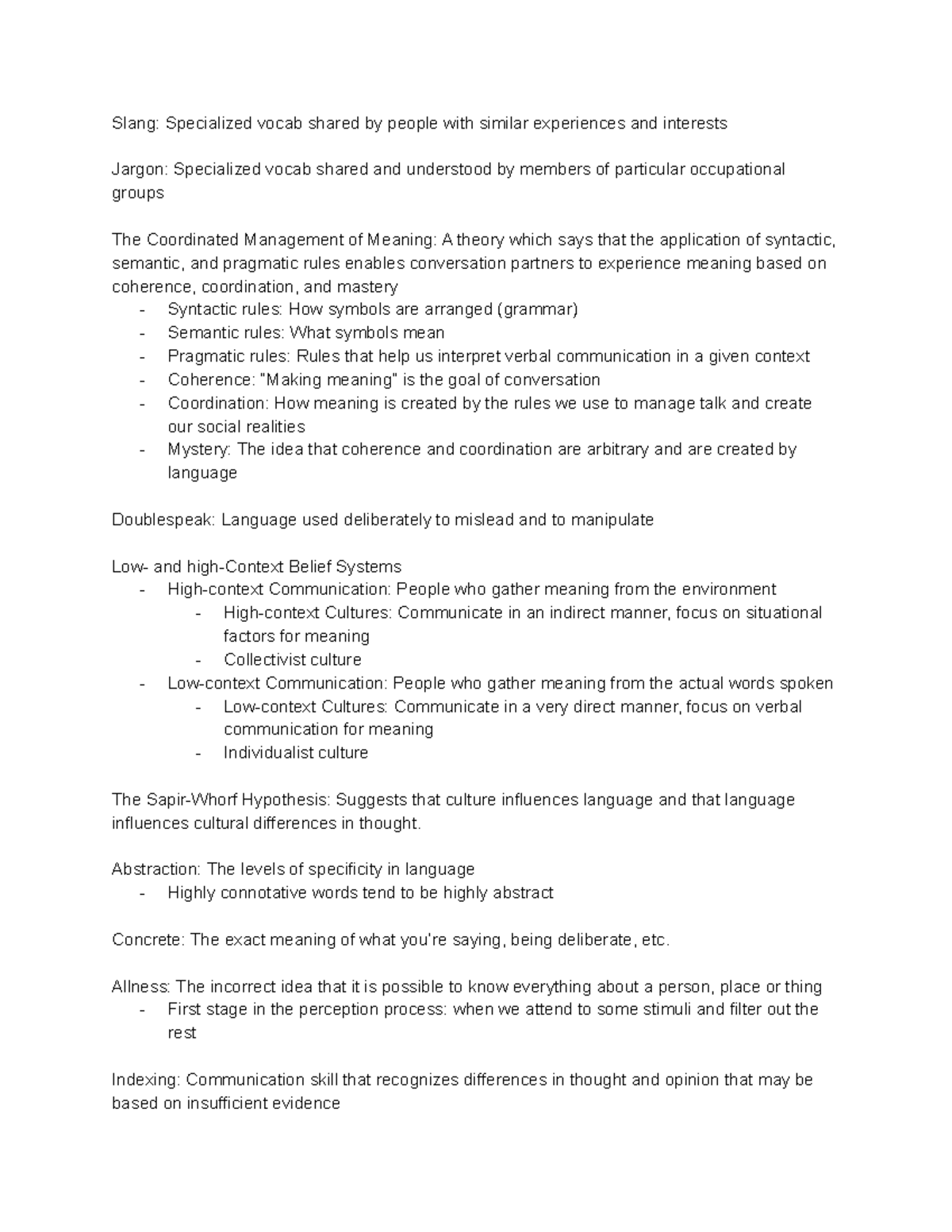 COMM 1311 Chapter 3 Notes - Slang: Specialized vocab shared by people ...