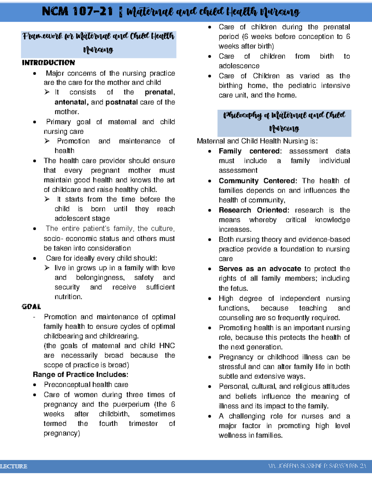 framework on Maternal AND Child Health Nursing ( Pedia) - Framework for ...