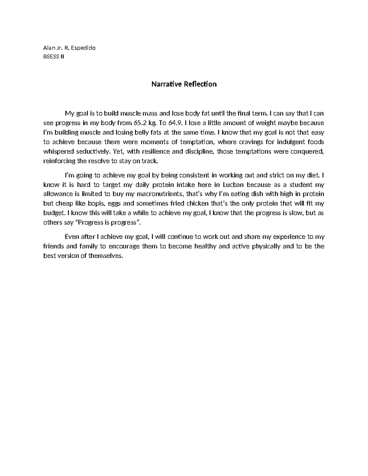 Narrative - Alan Jr. R. Espedido BSESS II Narrative Reflection My goal ...