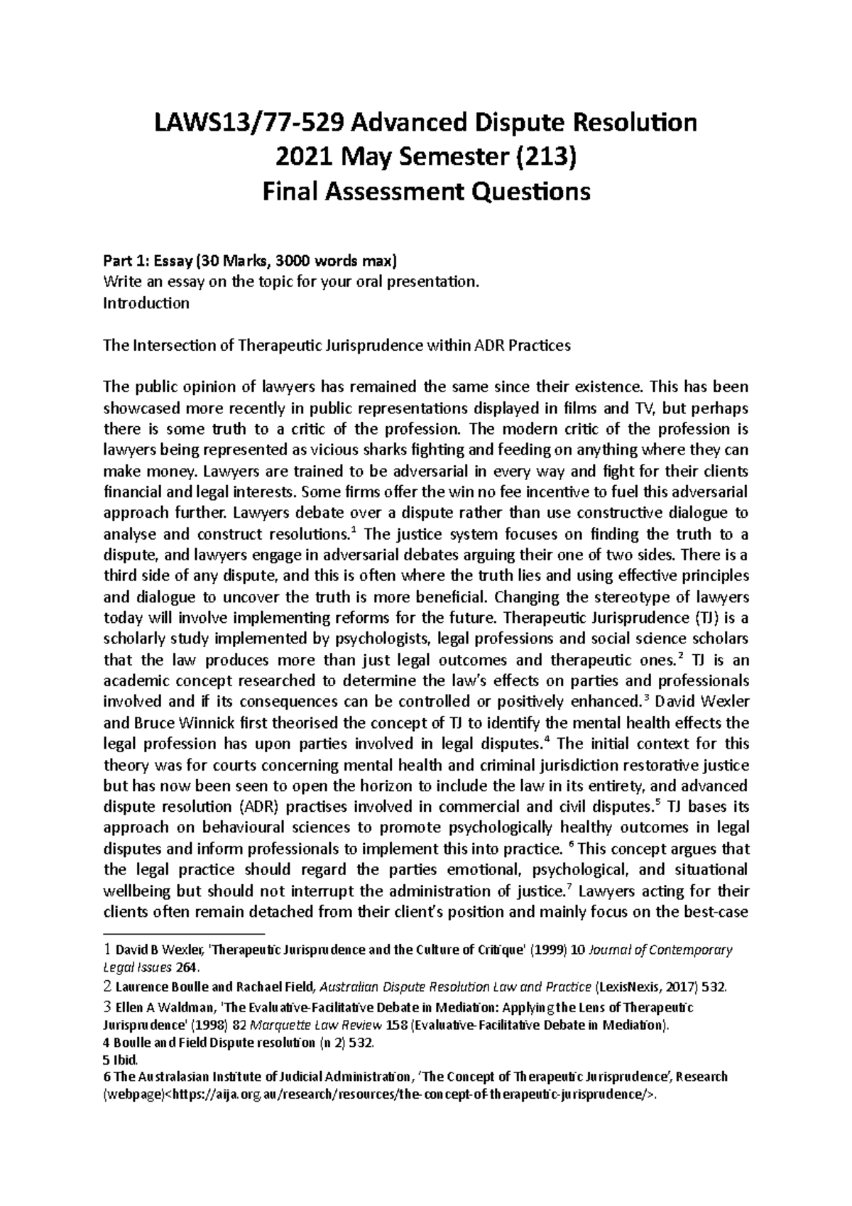 ADR - ADR exam - LAWS13/77-529 Advanced Dispute Resolution 2021 May ...