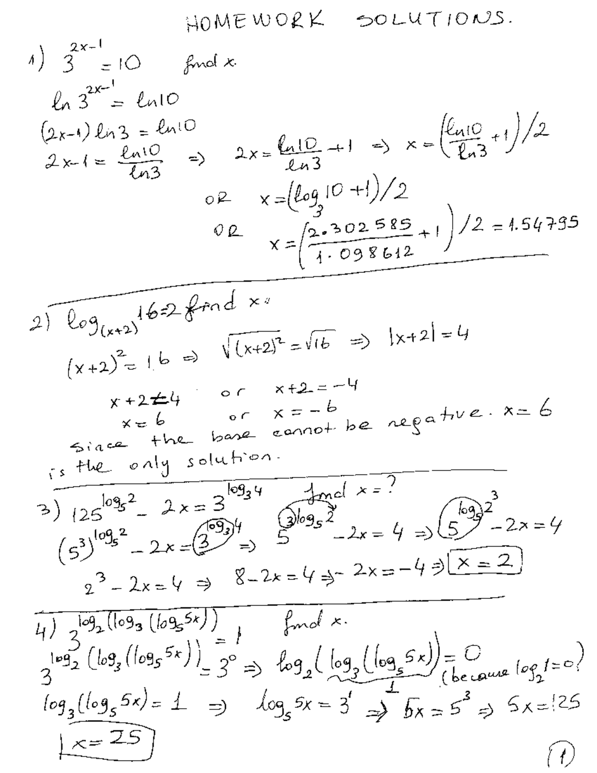 Homework solutions - review answers - HOMEWORK SOLUTIONS. 2x-1 1) 3 ...