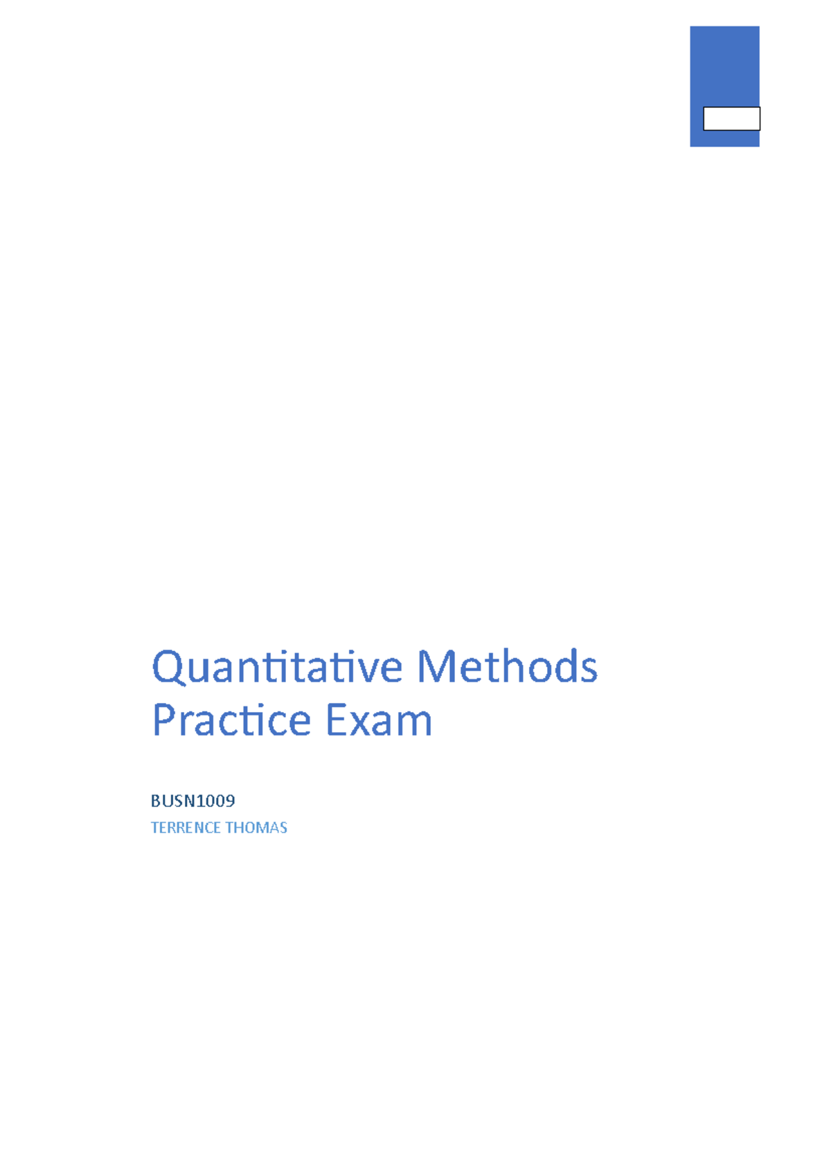 Exam 16 October 2018, questions and answers - Quantitative Methods ...