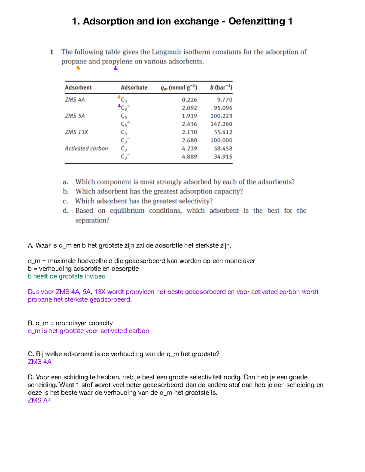 Separation Process Principles II - Oefenzittingen - A. Waar is q_m en b ...