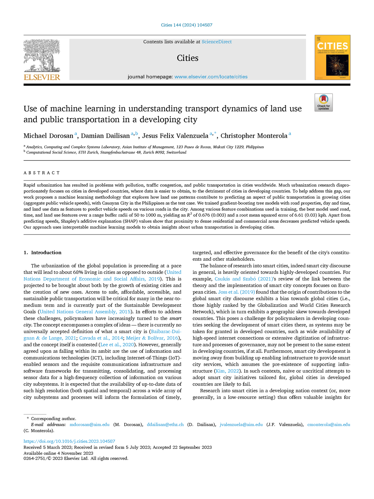 ML on Transpo - math - Cities 144 (2024) 104587 Available online 4 ...