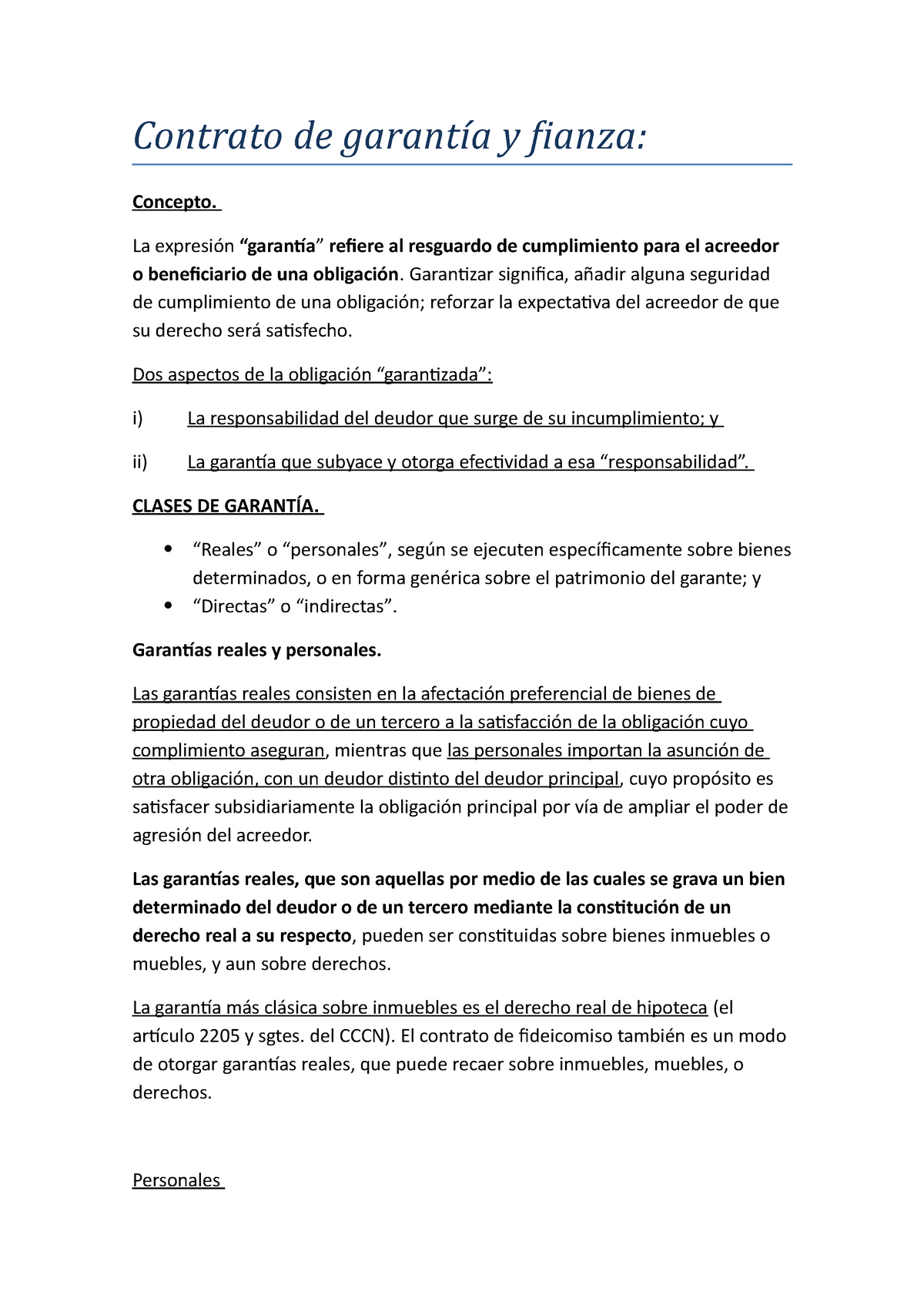 Contrato De Garantía Y Fianza Contrato De Garantía Y Fianza Concepto La Expresión “garantía 7256