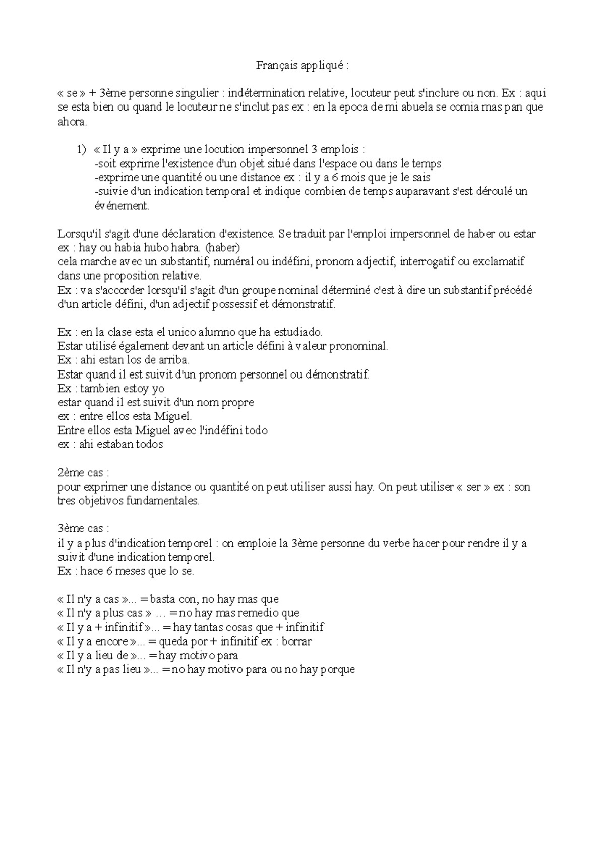 Cours de français Français appliqué « se » + 3ème personne