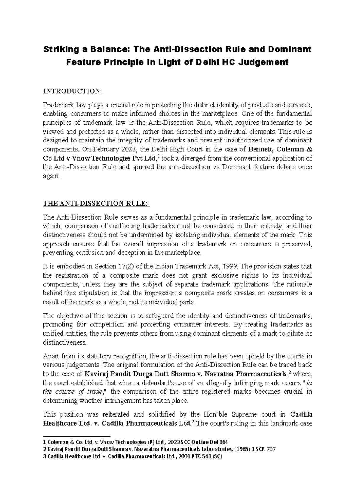 Article Striking a Balance The AntiDissection Rule and Dominant